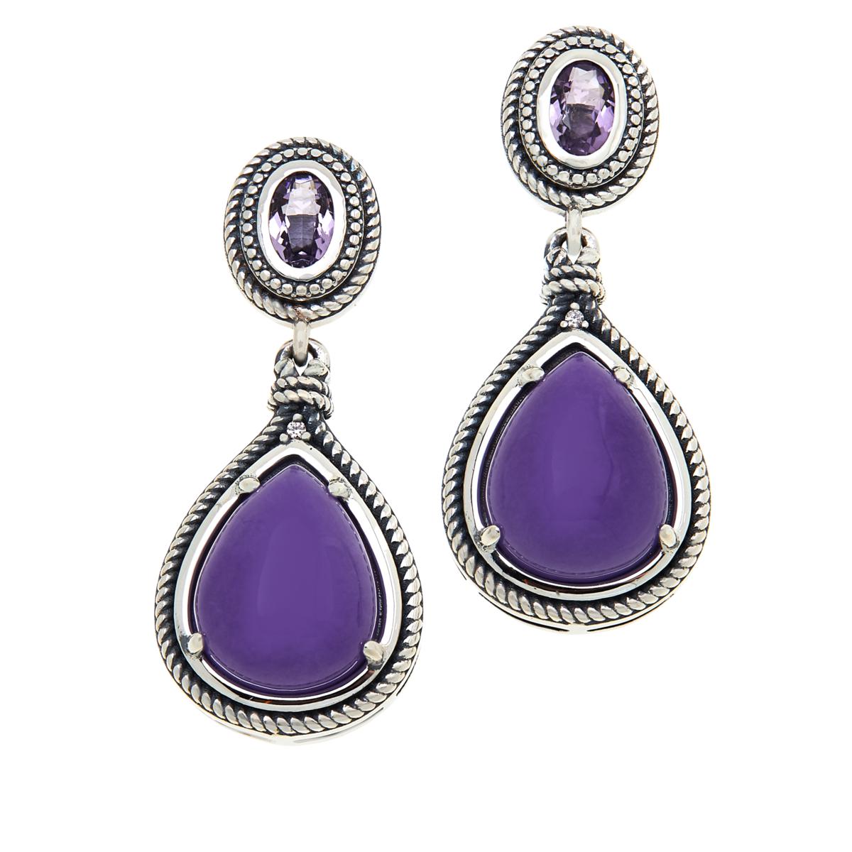 Bali RoManse Sterling Silver Jade and Gemstone Drop Earrings