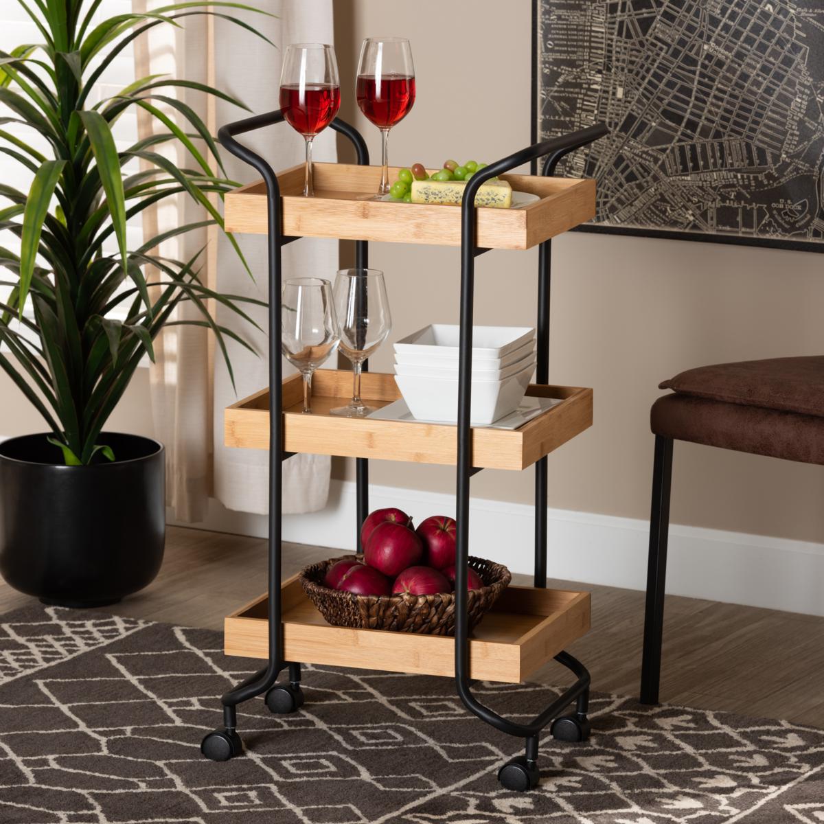 Baxton Studio Baxter Modern Metal 3 Tier Mobile Kitchen Cart