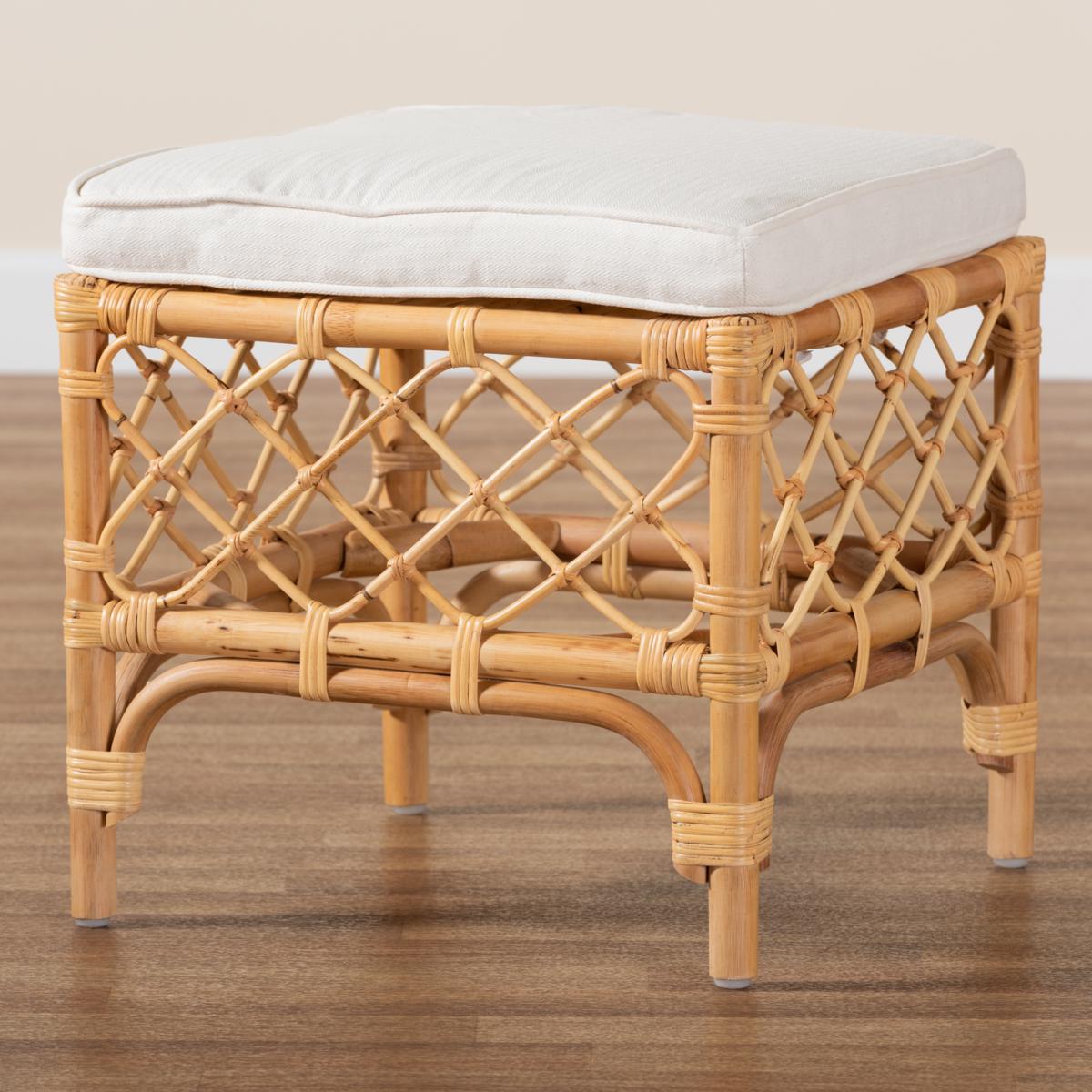 Baxton Studio Orchard Modern Fabric Upholstered and Rattan Ottoman