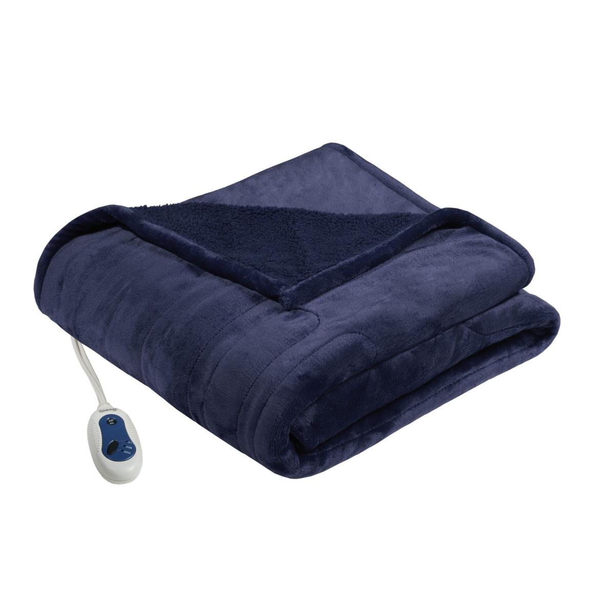 Beautyrest Heated Microlight to Berber Knitted Oversized Throw - Indigo