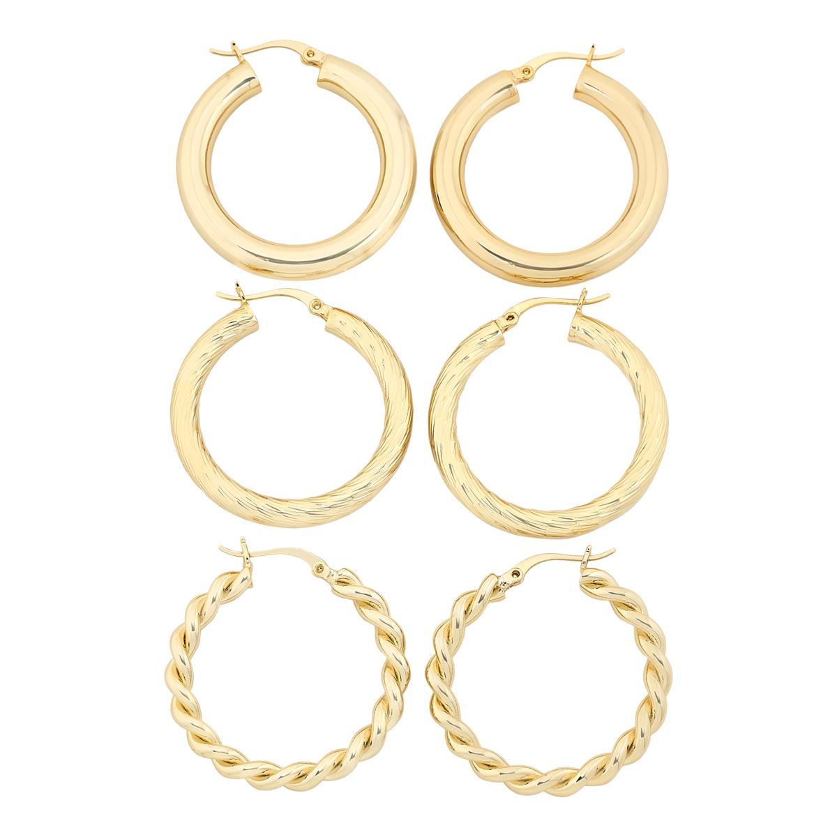 10KT Yellow Gold Set of 3 Pairs of Hoop outlet Earrings