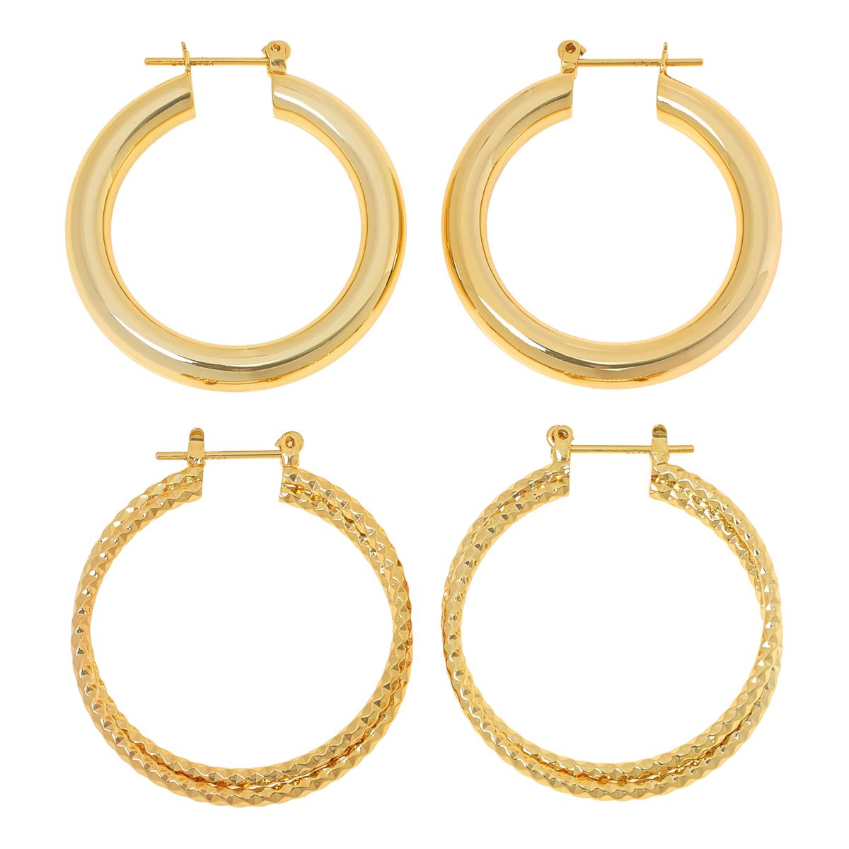 Bellezza Bronze Polished and Diamond-Cut Hoop Earrings Set - 21064474 | HSN