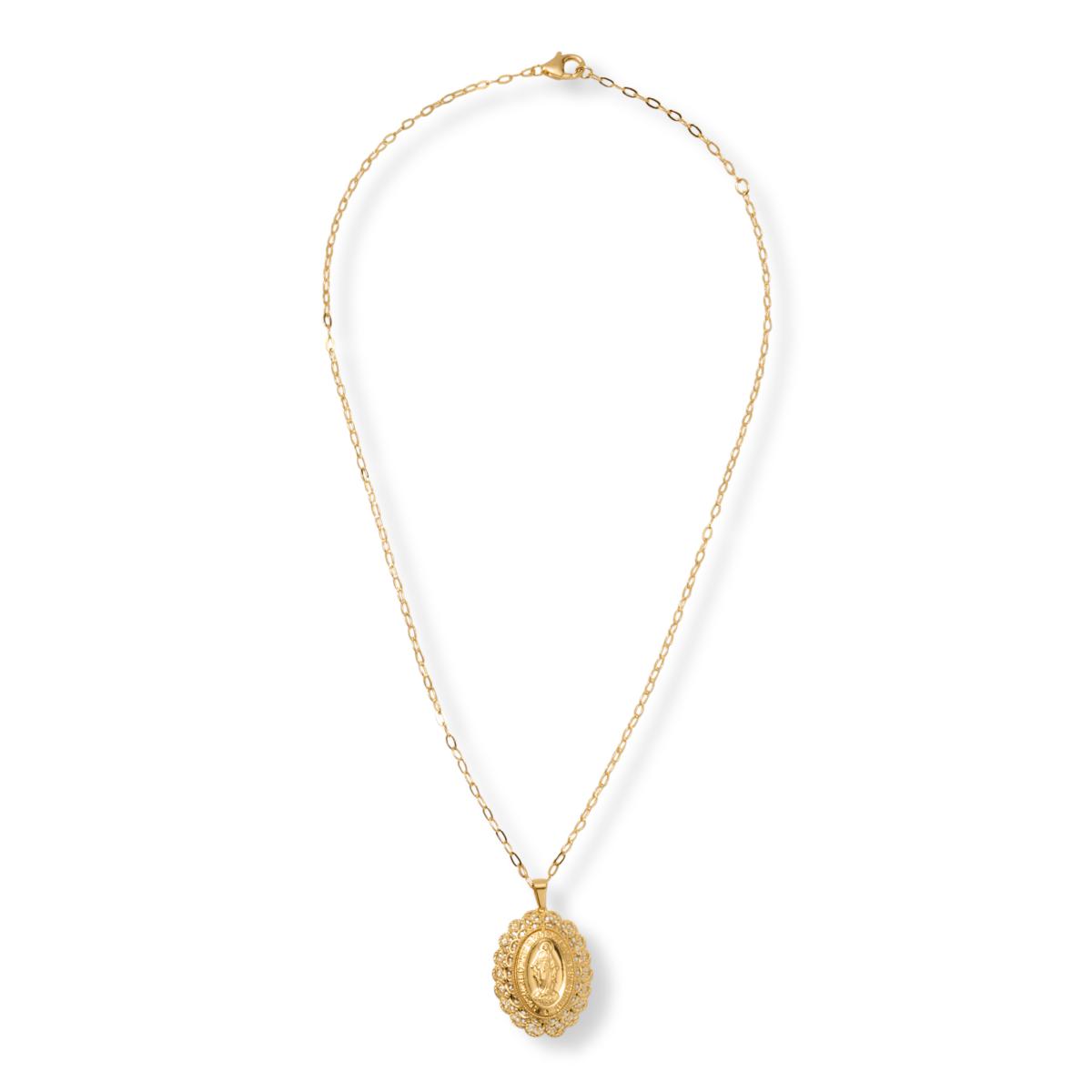 Bellezza Bronze Virgin Mary Lace Frame Oval Pendant with Chain | HSN