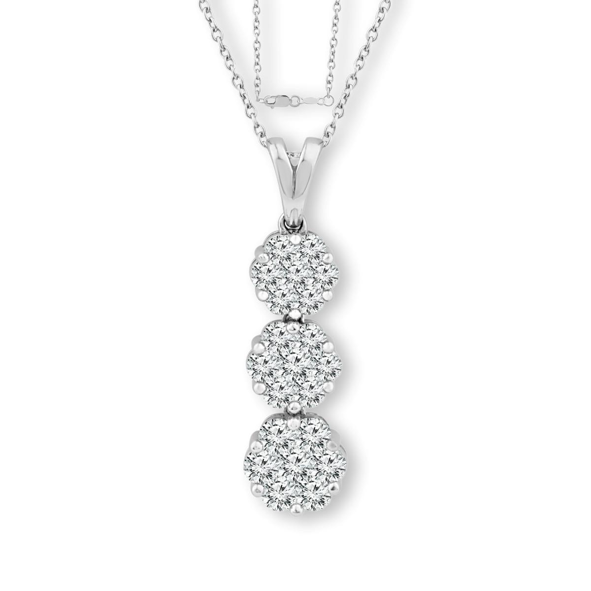 Bright Halo Lab Grown Diamond 2ctw Triple Drop Pendant with Chain