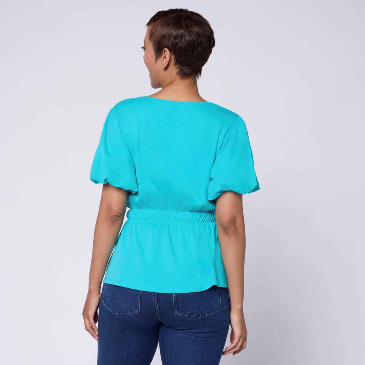 C Wonder Balloon Sleeve Peplum Top | HSN