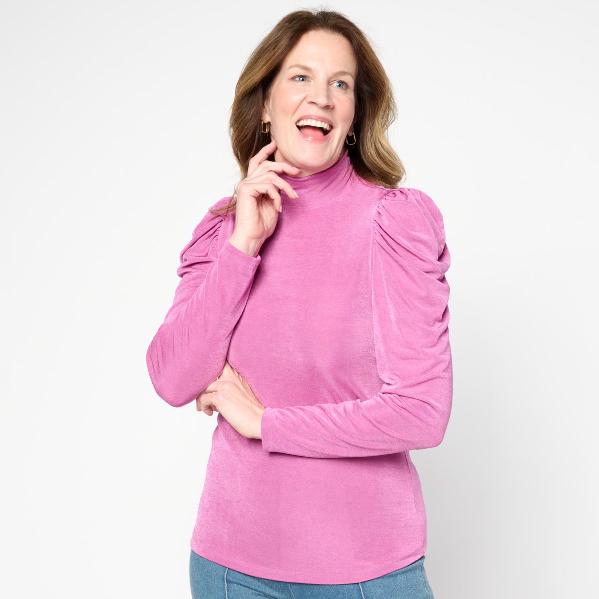 C Wonder by Christian Siriano Mock Neck Shirred Puff Sleeve Top | HSN