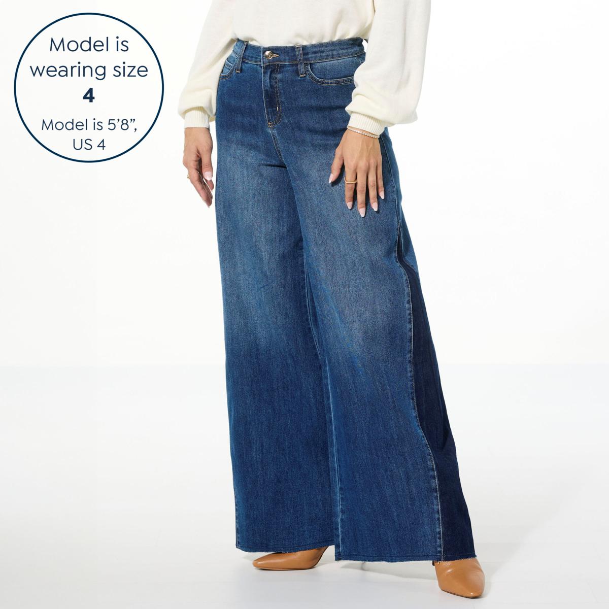 【WONDER WONDER】Sherry brushed gradation 2-tone wide denim C Wonder by Christian Siriano Stretch Denim Godet Wide Leg