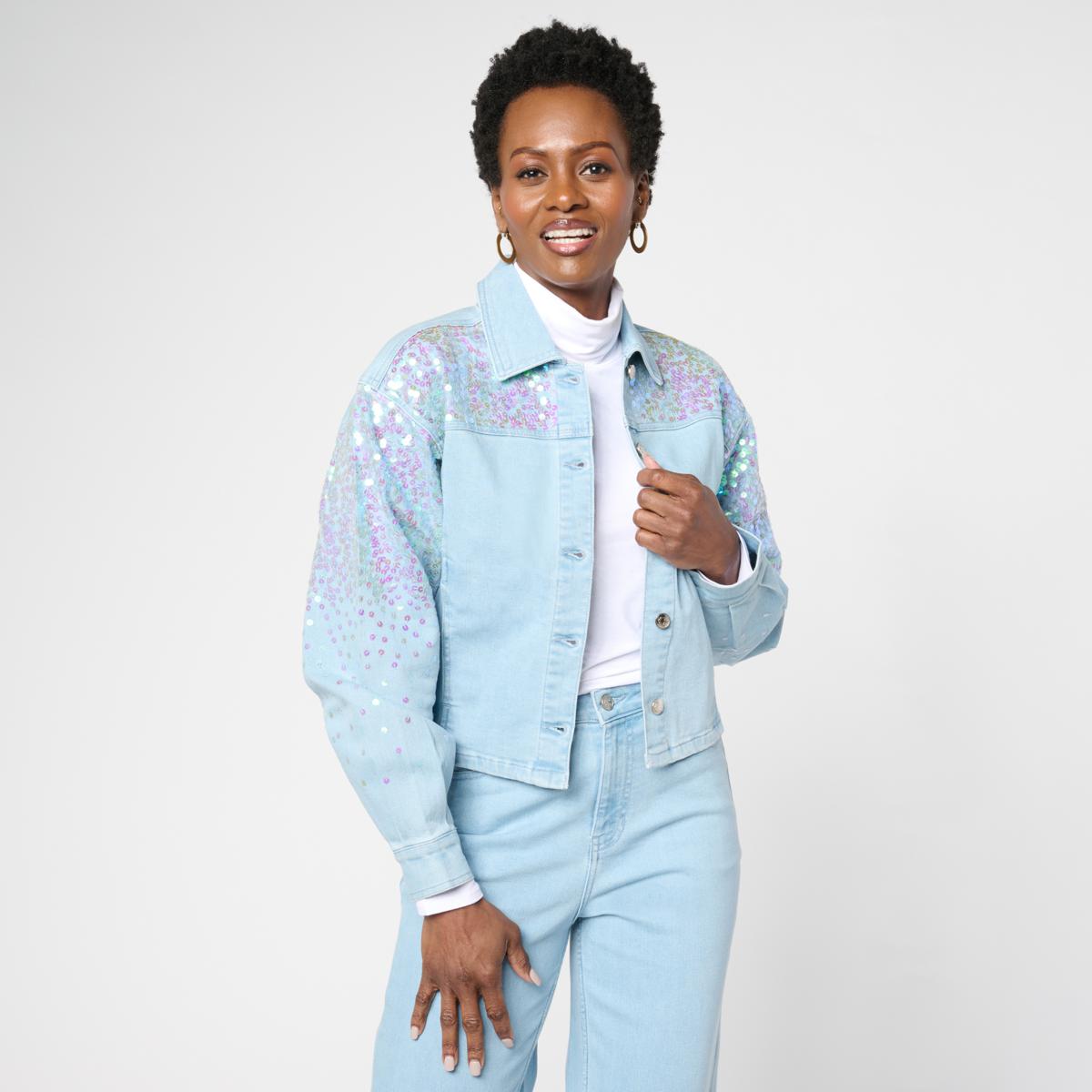 C Wonder Denim Sequin Jacket | HSN