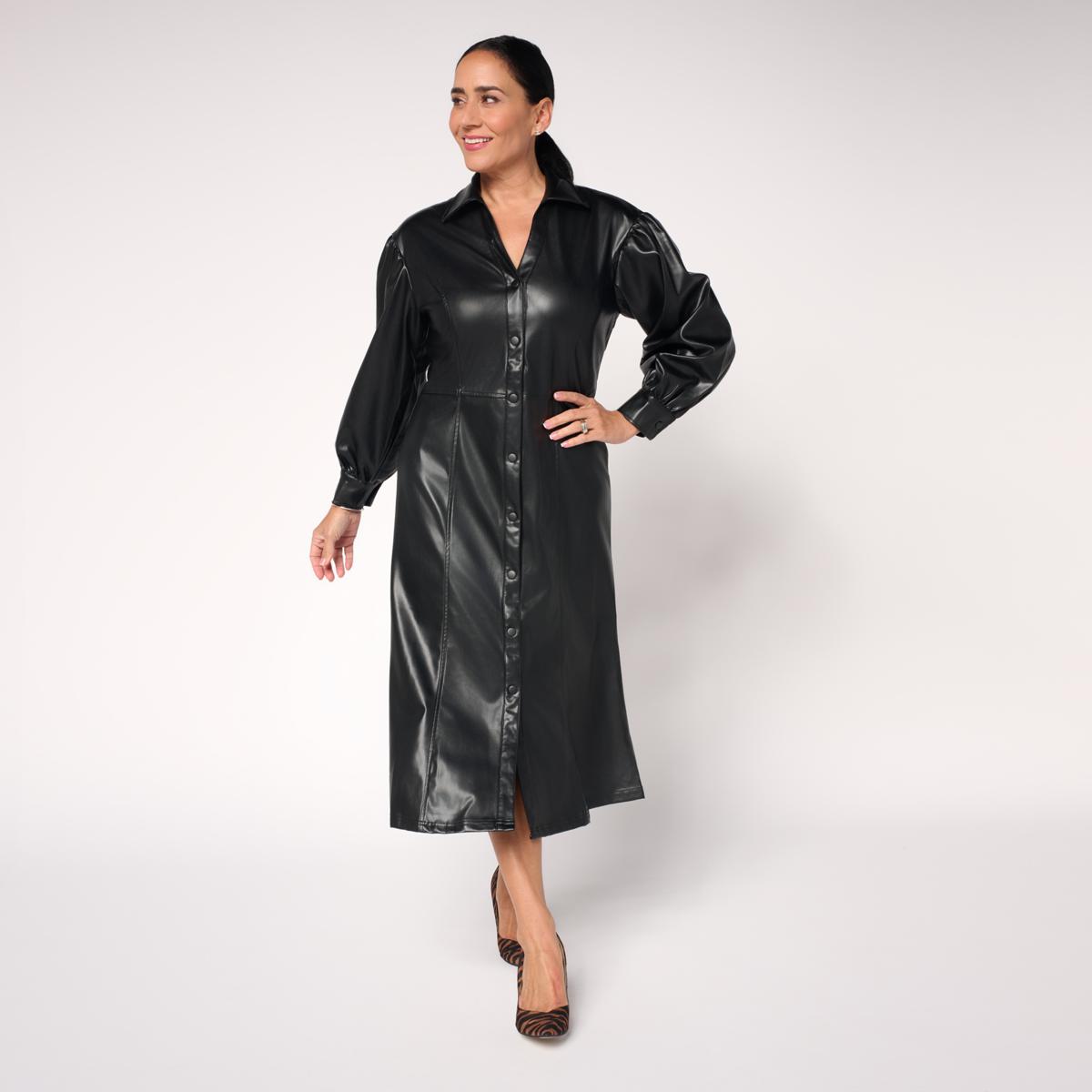 C Wonder Faux Leather Shirtdress | HSN