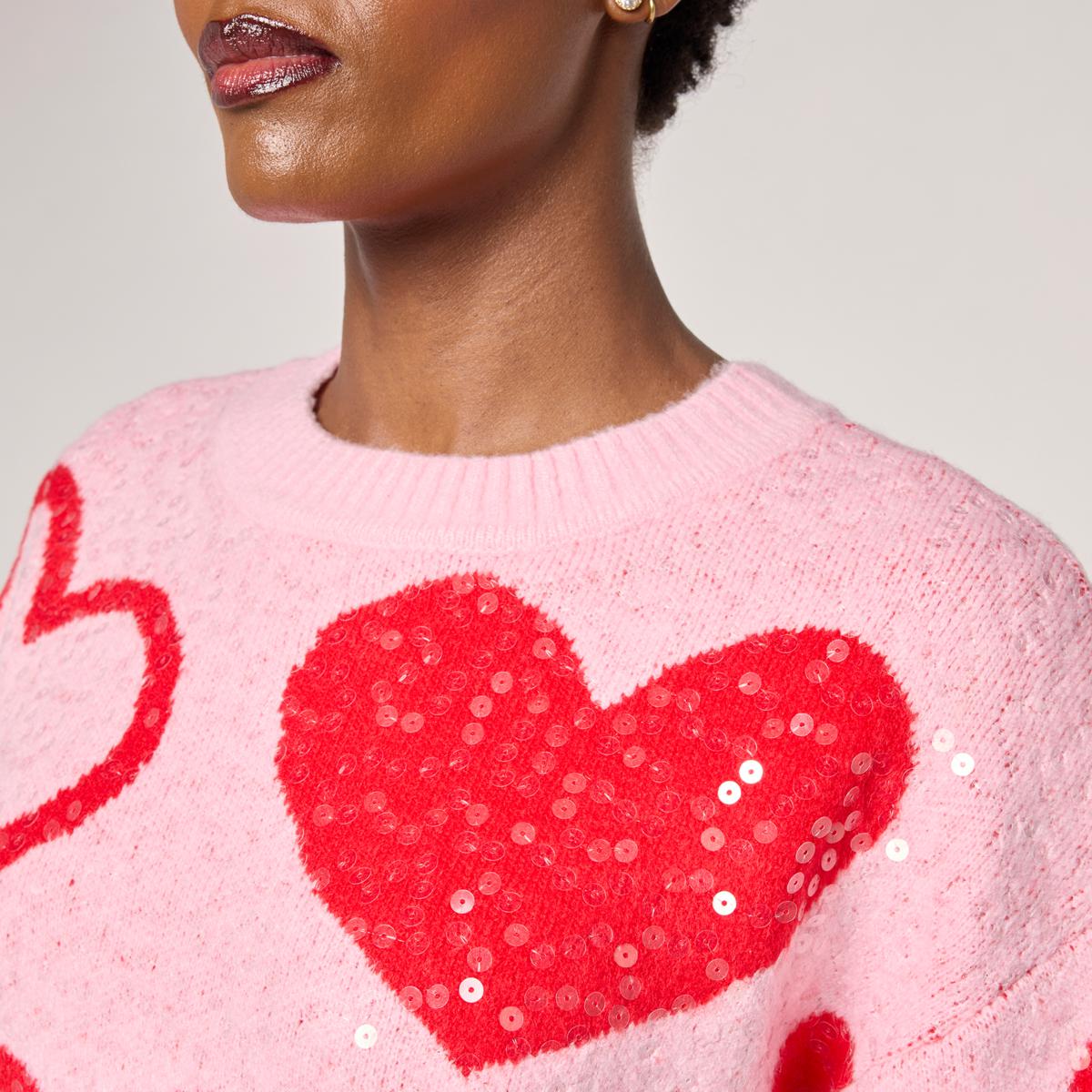 C Wonder Heart Sequin Crewneck Pullover Sweater | HSN