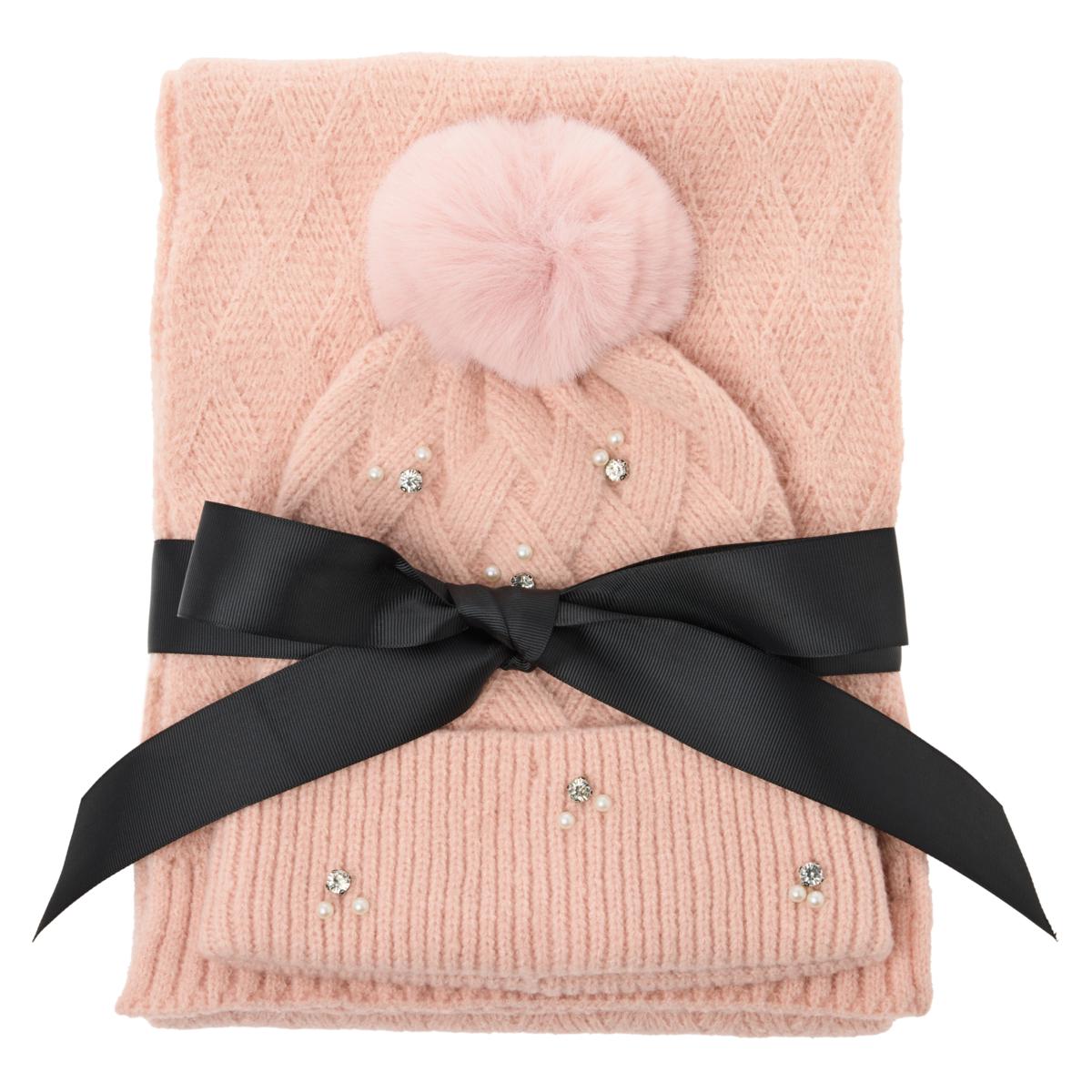 C. C Cozy Knit Pom Beanie Hat and Scarf Set - Multicolor Pinkish Purple Lavender C.C ® Beanies - Truly Contagious main image 4