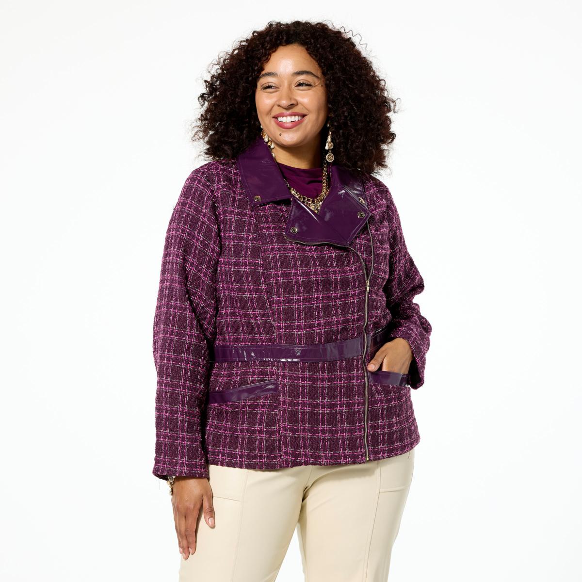 C Wonder Tweed and Faux Leather Moto Jacket | HSN