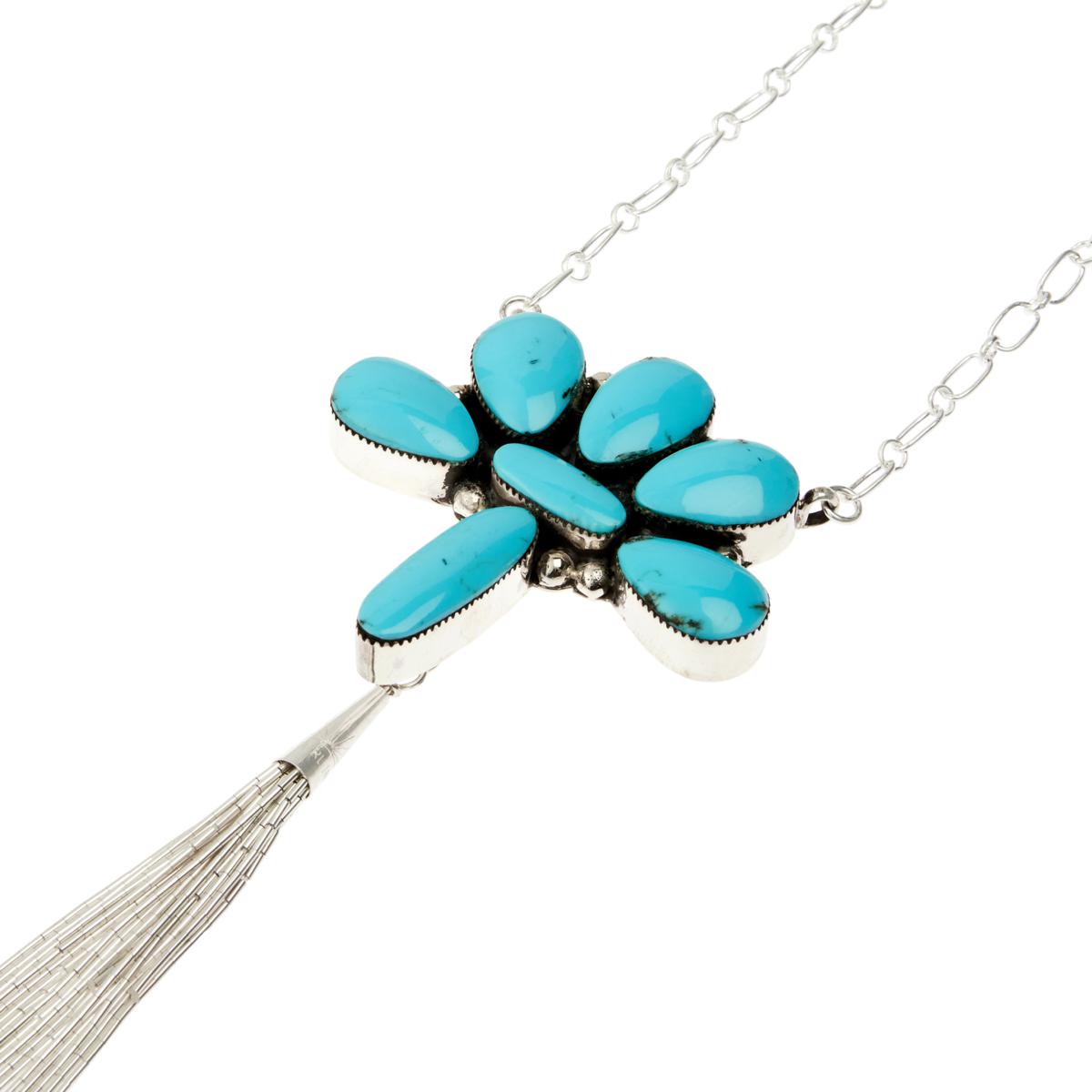 Chaco Canyon Campitos Turquoise Liquid Silver Tassel Necklace