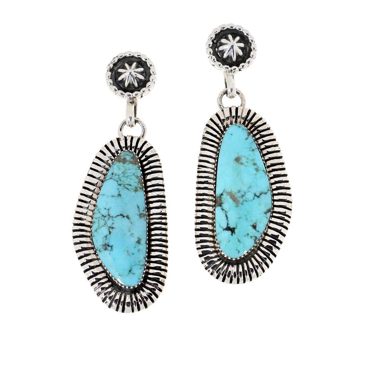 Chaco Canyon Freeform Campitos Turquoise Sterling Silver Drop Earrings