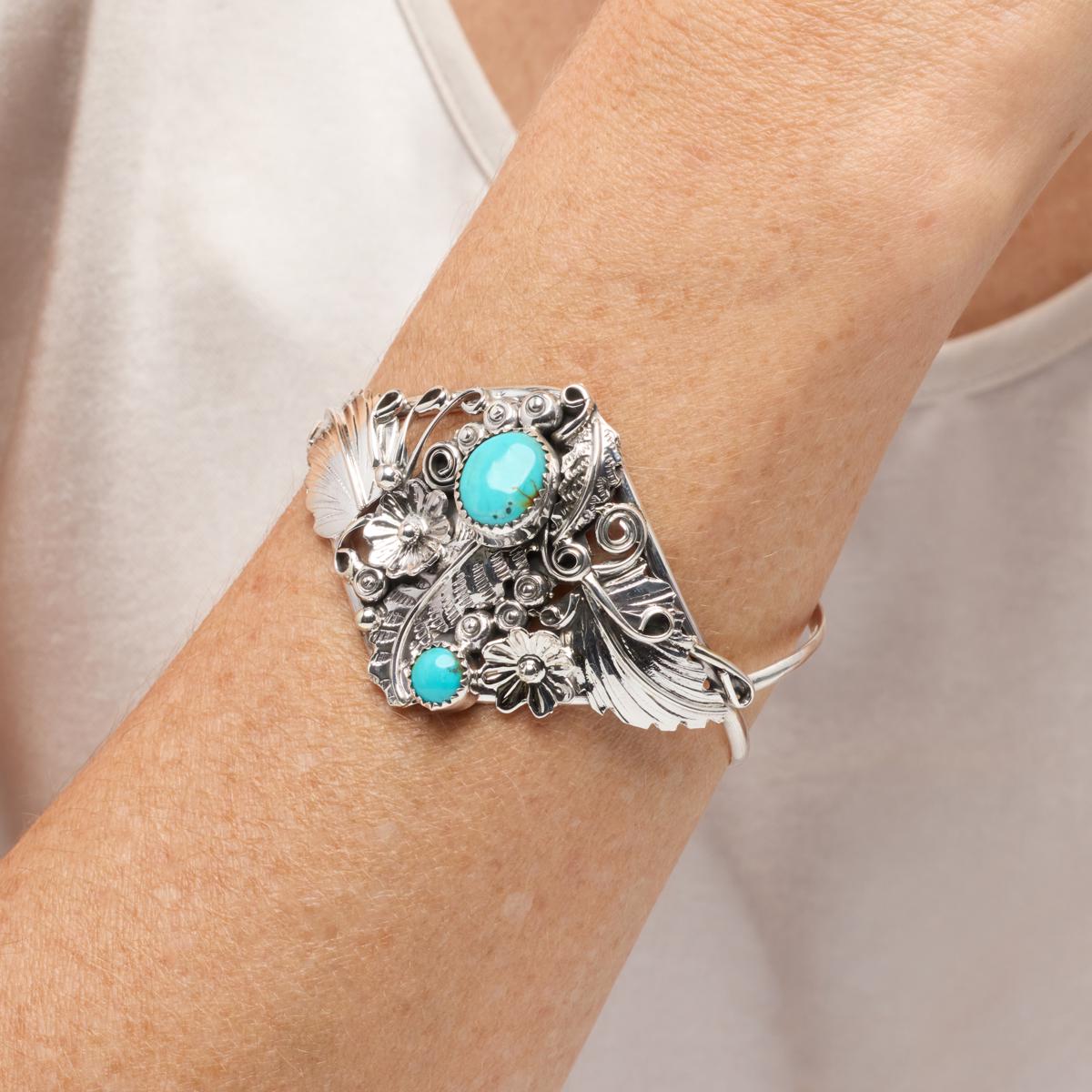 Chaco Canyon Sleeping Beauty Turquoise Wildflower Cuff Bracelet