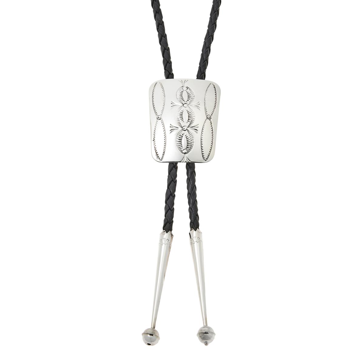 Chaco Canyon Stamped Sterling Silver Leather Bolo Necklace