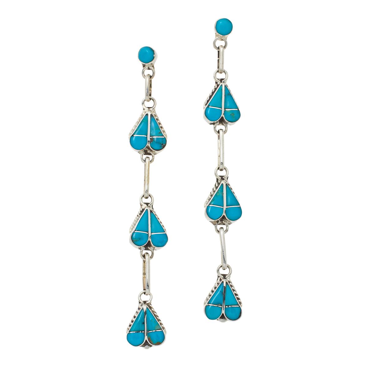 Chaco Canyon Sterling Silver Campitos Turquoise Dangle Earrings