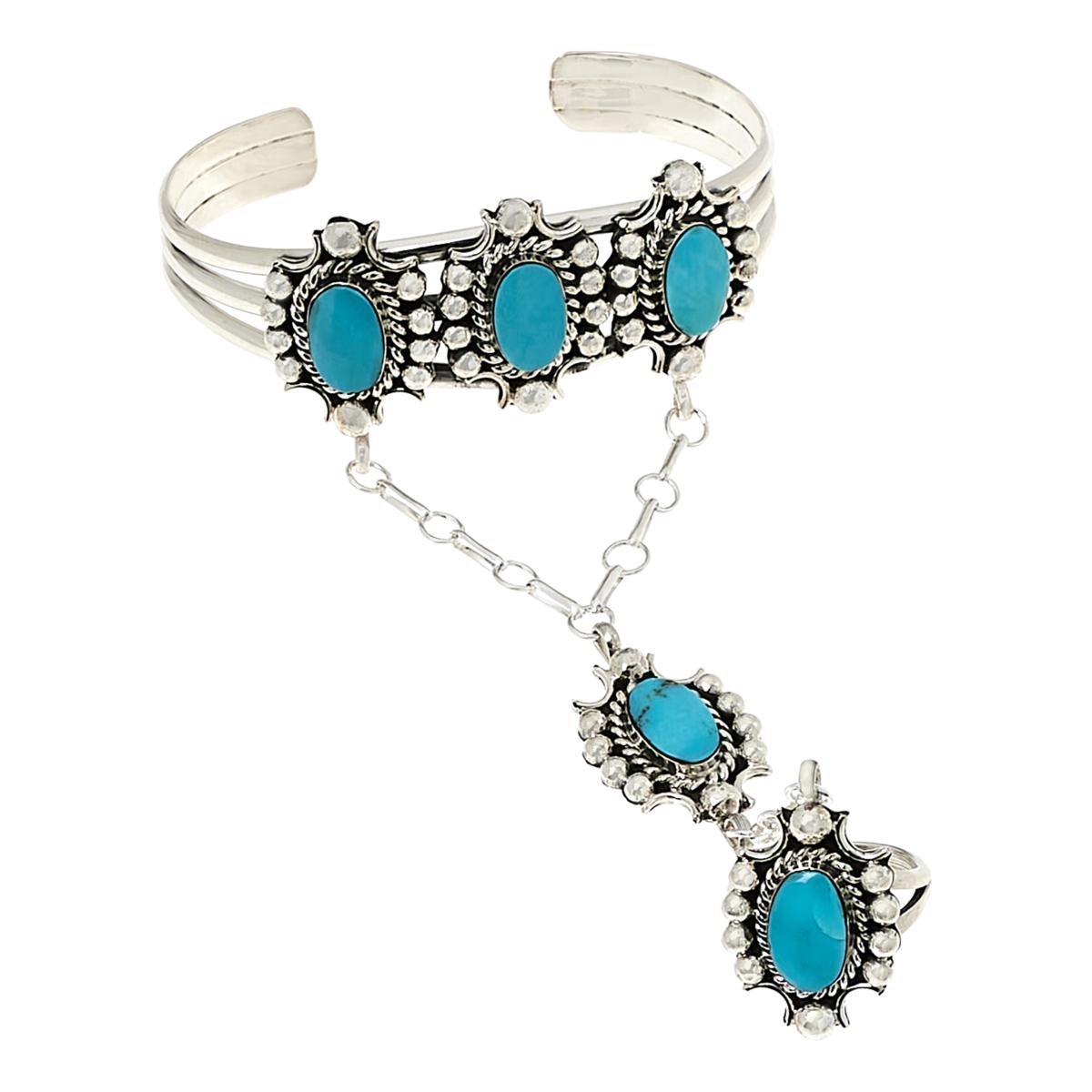 Chaco Canyon Sterling Silver Campitos Turquoise Princess Cuff and Ring