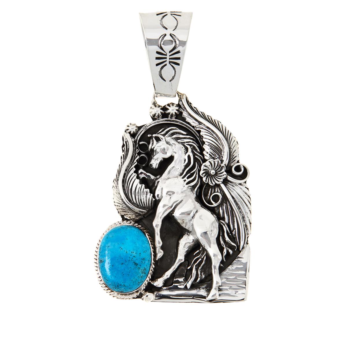 Chaco Canyon Sterling Silver Kingman Turquoise Horse Pendant