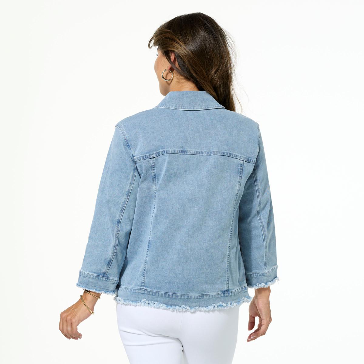 Colleen Lopez 3/4-Sleeve Denim Jacket with Frayed Hem | HSN