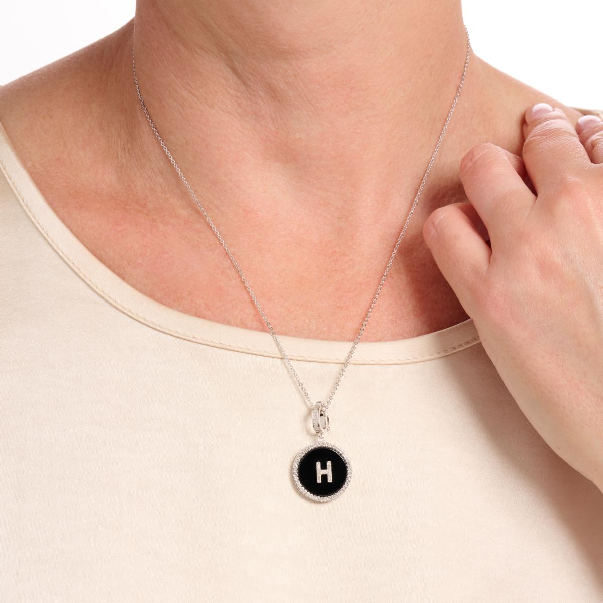 Colleen Lopez Black Onyx Diamond Initial Enhancer Pendant with Chain