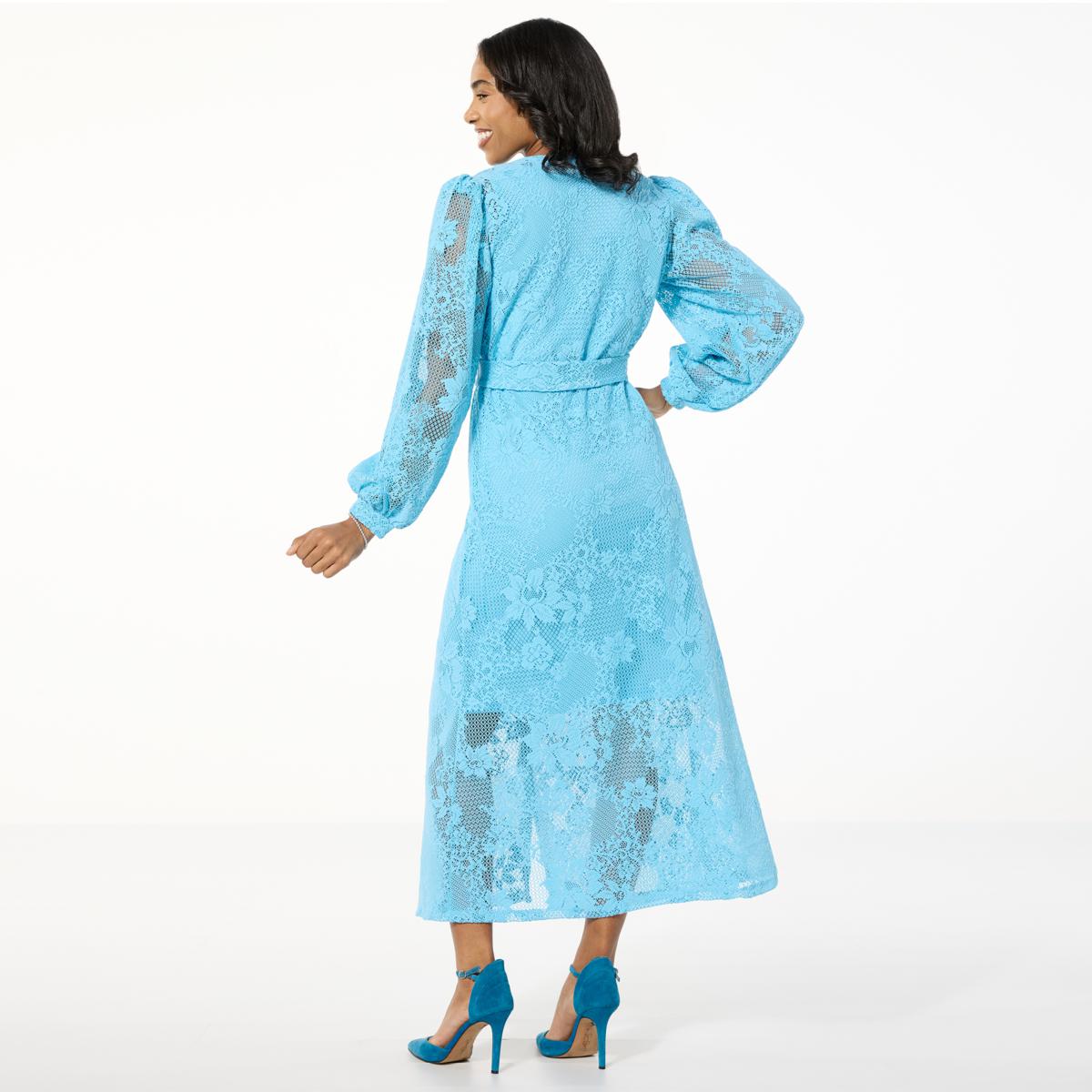 princess polly baby blue dress Crochet Knit Dress with Scallop Edge – CITRINE & CIPHER main image 0