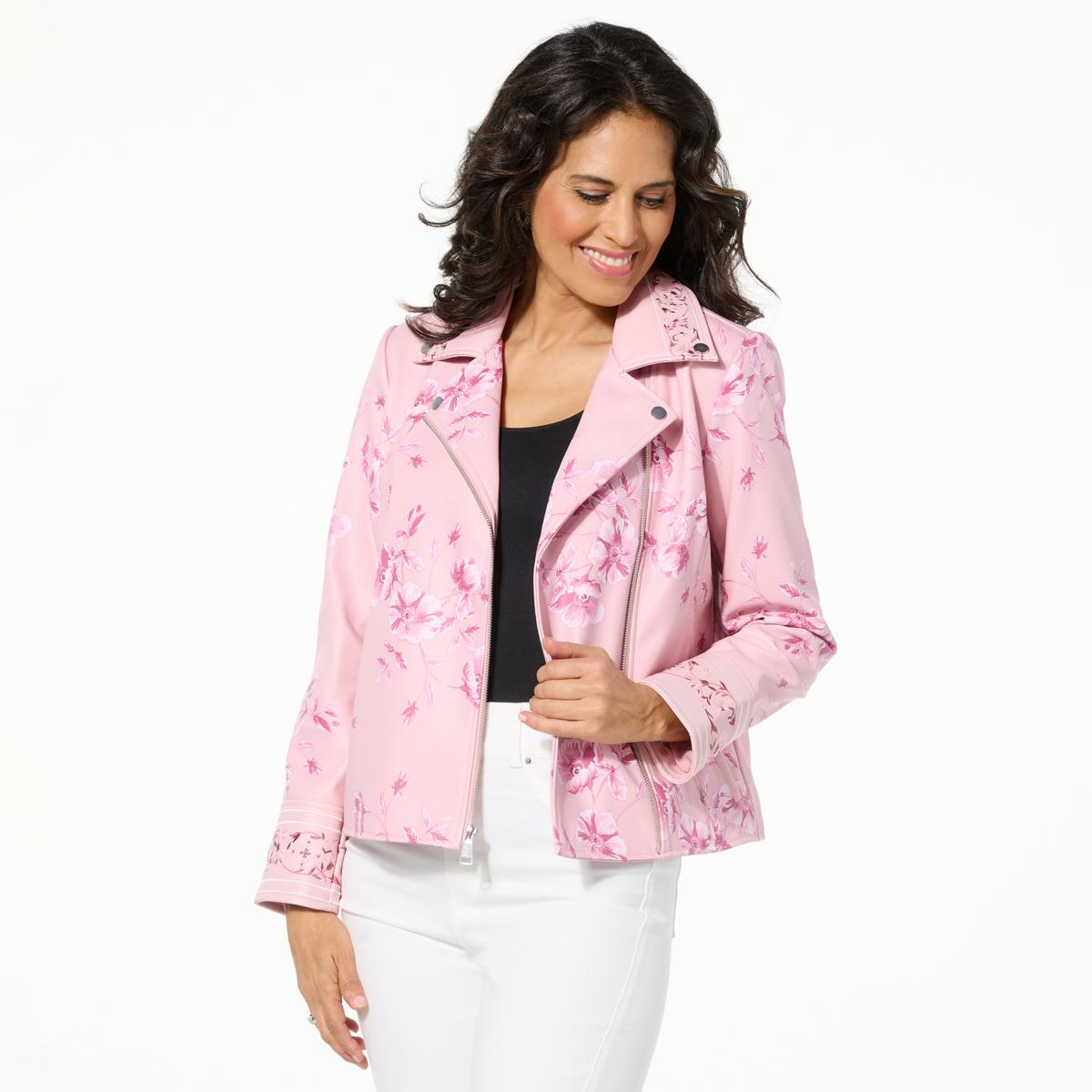 ジャケット・アウター 90streethiphoplevistussycoogi2pachampion Colleen Lopez Embroidered Faux Leather and Print Moto Jacket