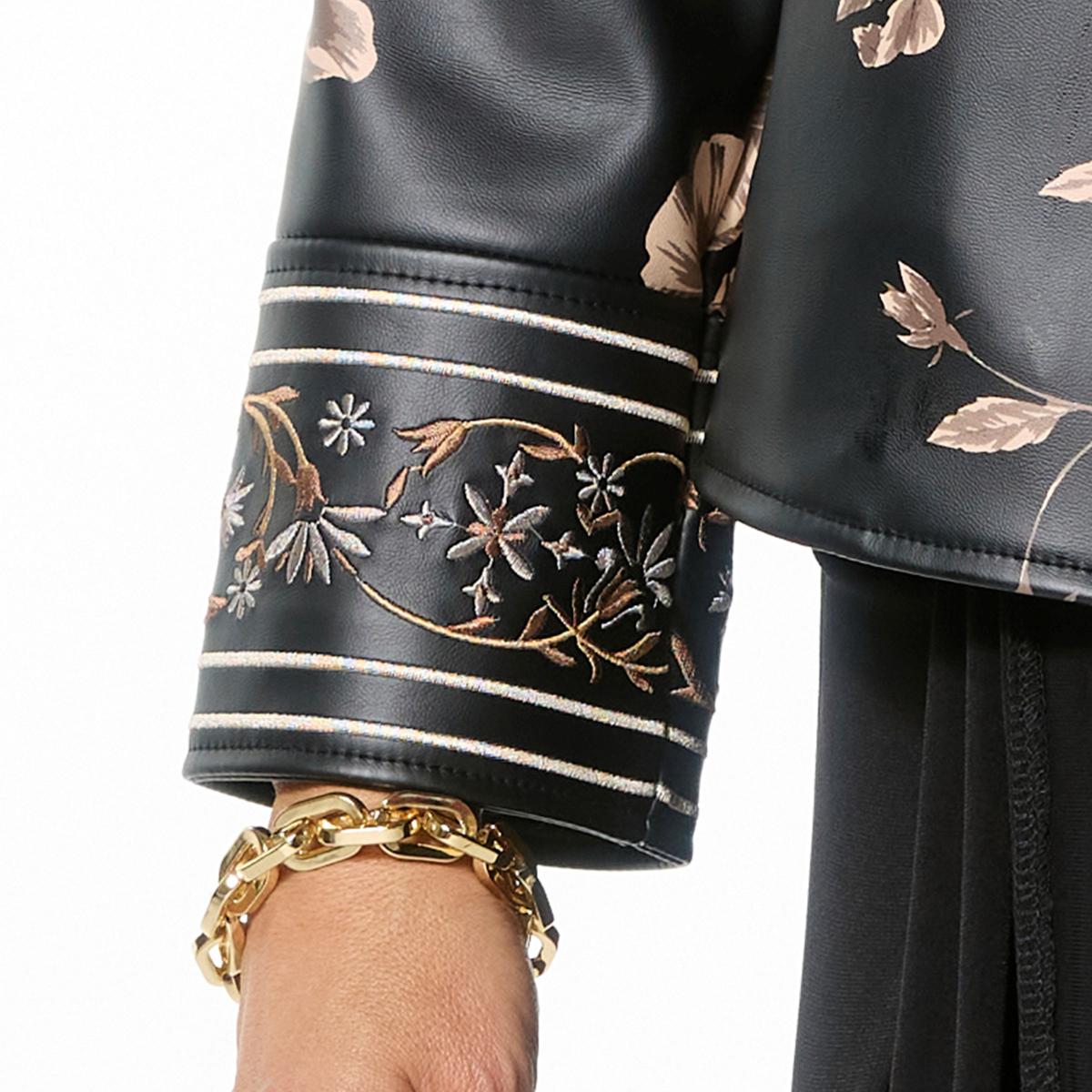 LOIS ジャケット Colleen Lopez Embroidered Faux Leather and Print Moto Jacket