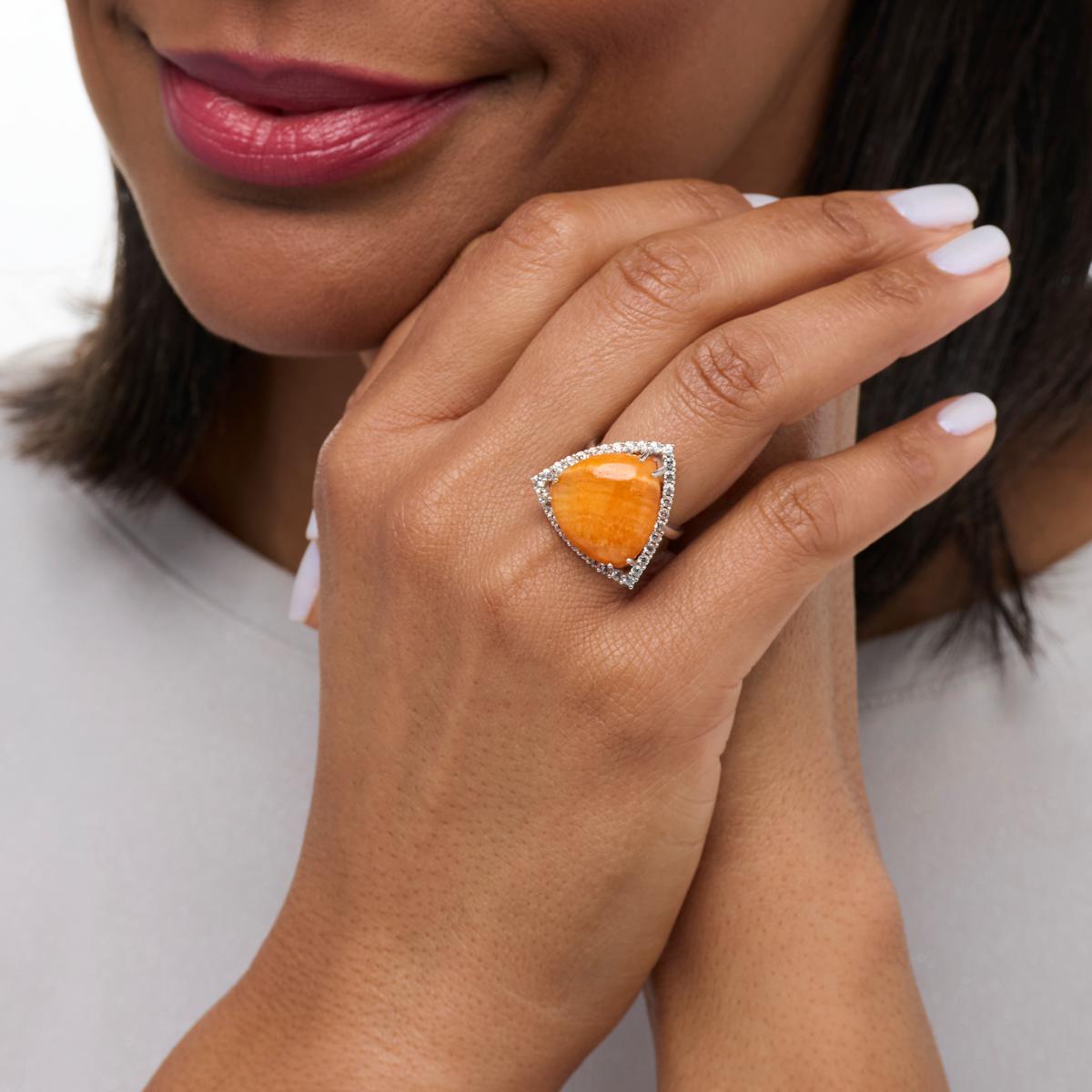 Colleen Lopez Orange Calcite and White Zircon Trilliant Statement