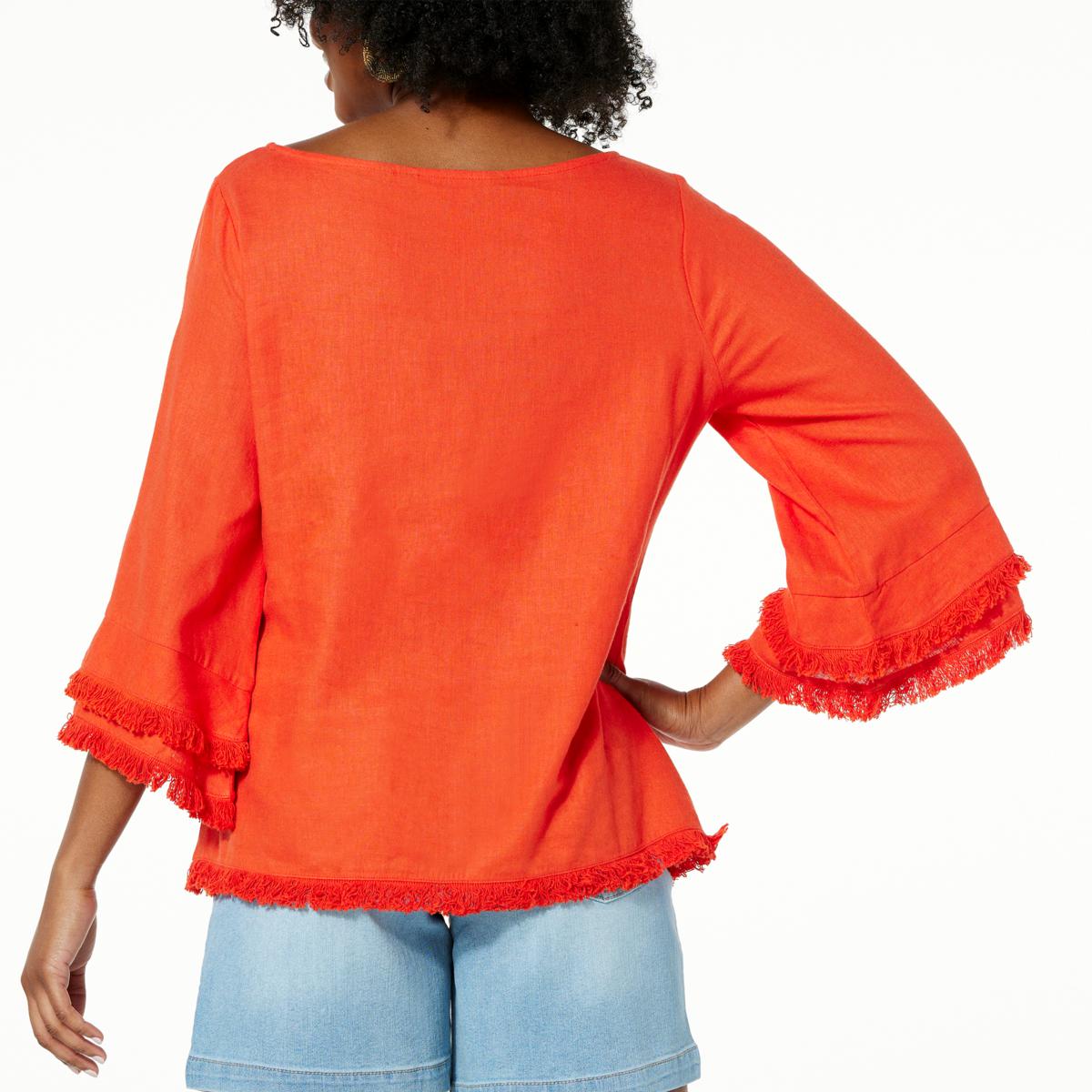 Colleen Lopez Raglan Sleeve Top with Frayed Detail