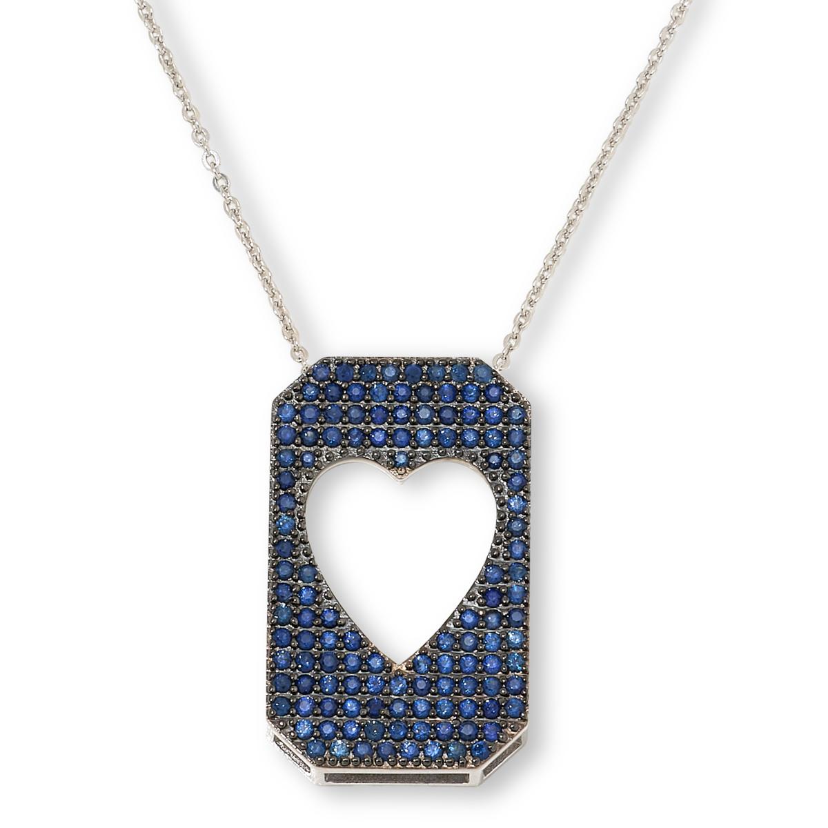 Colleen Lopez Sterling Silver Gemstone Heart Tag Pendant with Chain