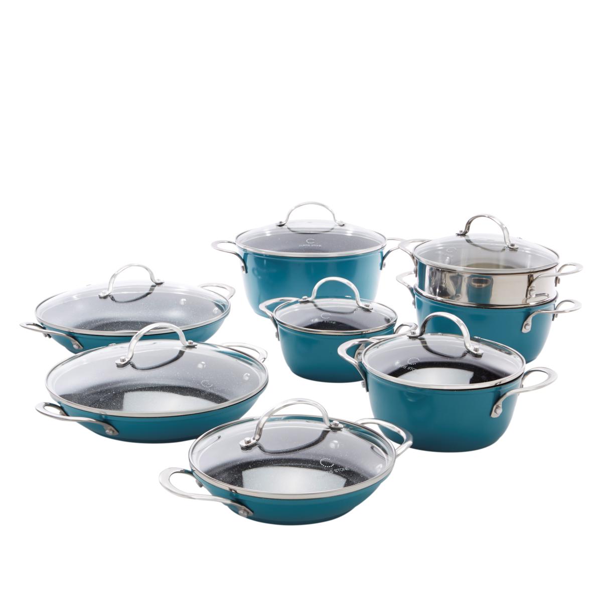 Curtis Stone 10-Piece Dura-Pan Stacking Cookware Set - Blue