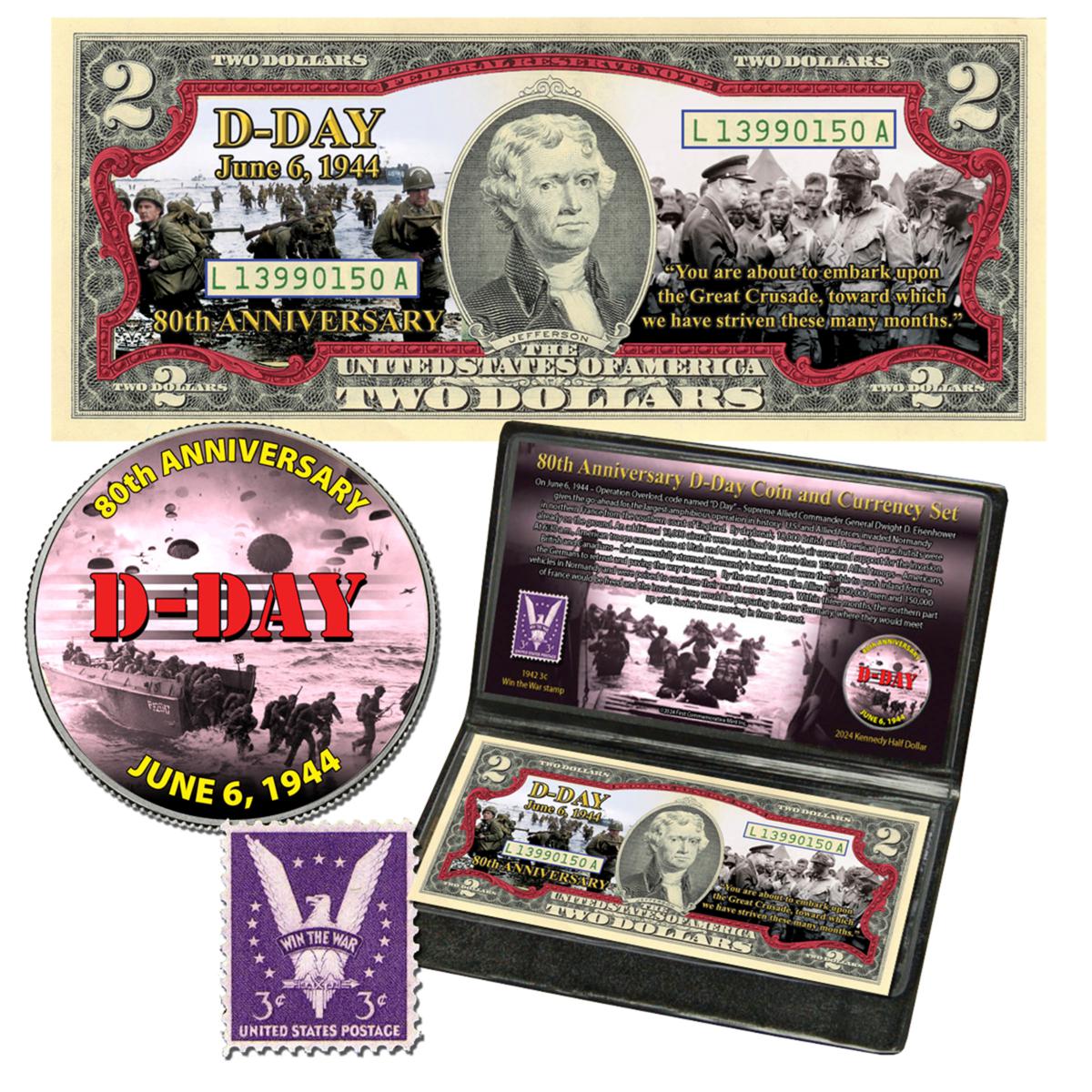 D-Day 80th Anniversary Commemorative Colorized Coin, Bill & Stamp Set ...