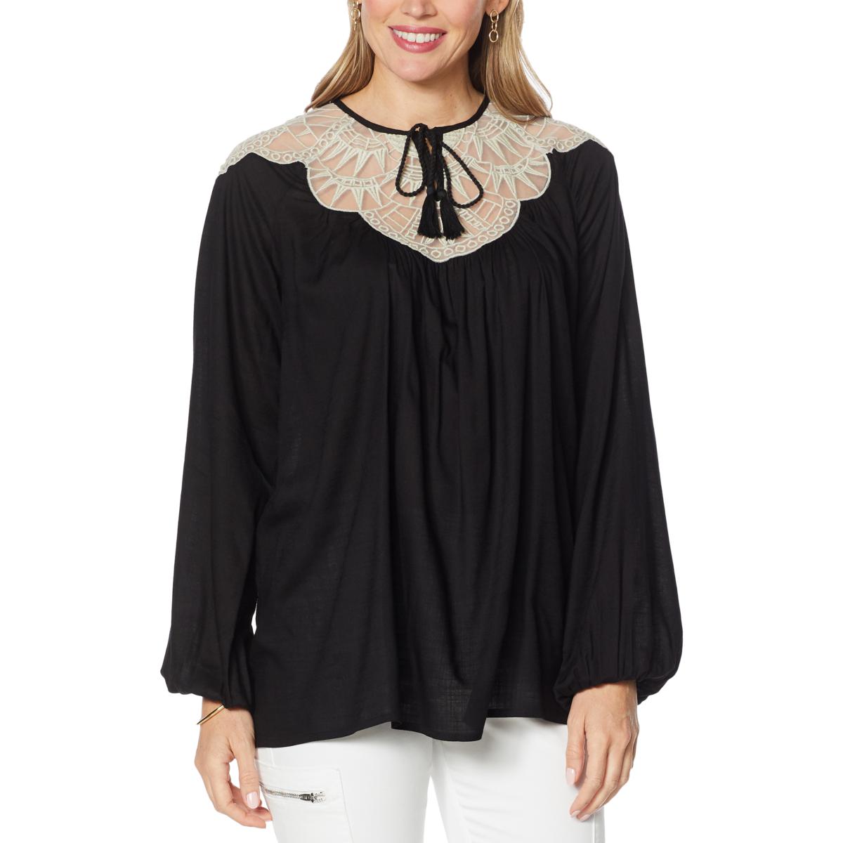DAVID David Meister Gauze Tunic with Applique