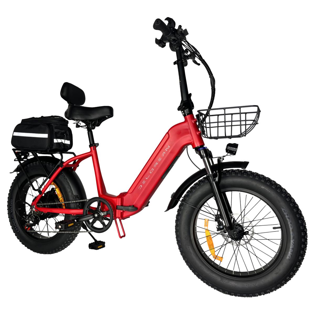 DeLorean 750W Low-Step Folding E-Bike w/Pedal Assist Accessories