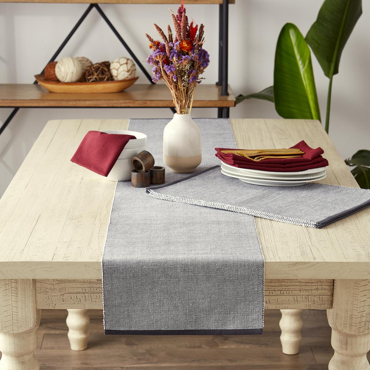 PIGCHCY Elegant Placemats with Matching Table Runner,Washable Plastic  Placemats for Dining Table Sets(6pcs Placemats+1pcs Table Runner, Brown)