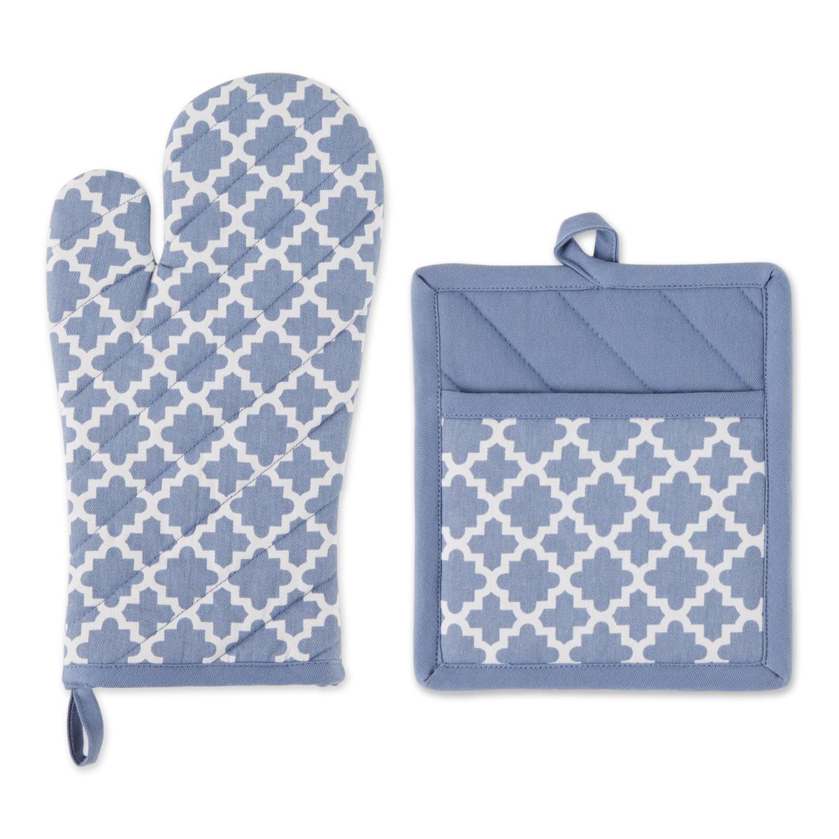 2pk Cotton Striped Chef Pot Holders Blue - Design Imports