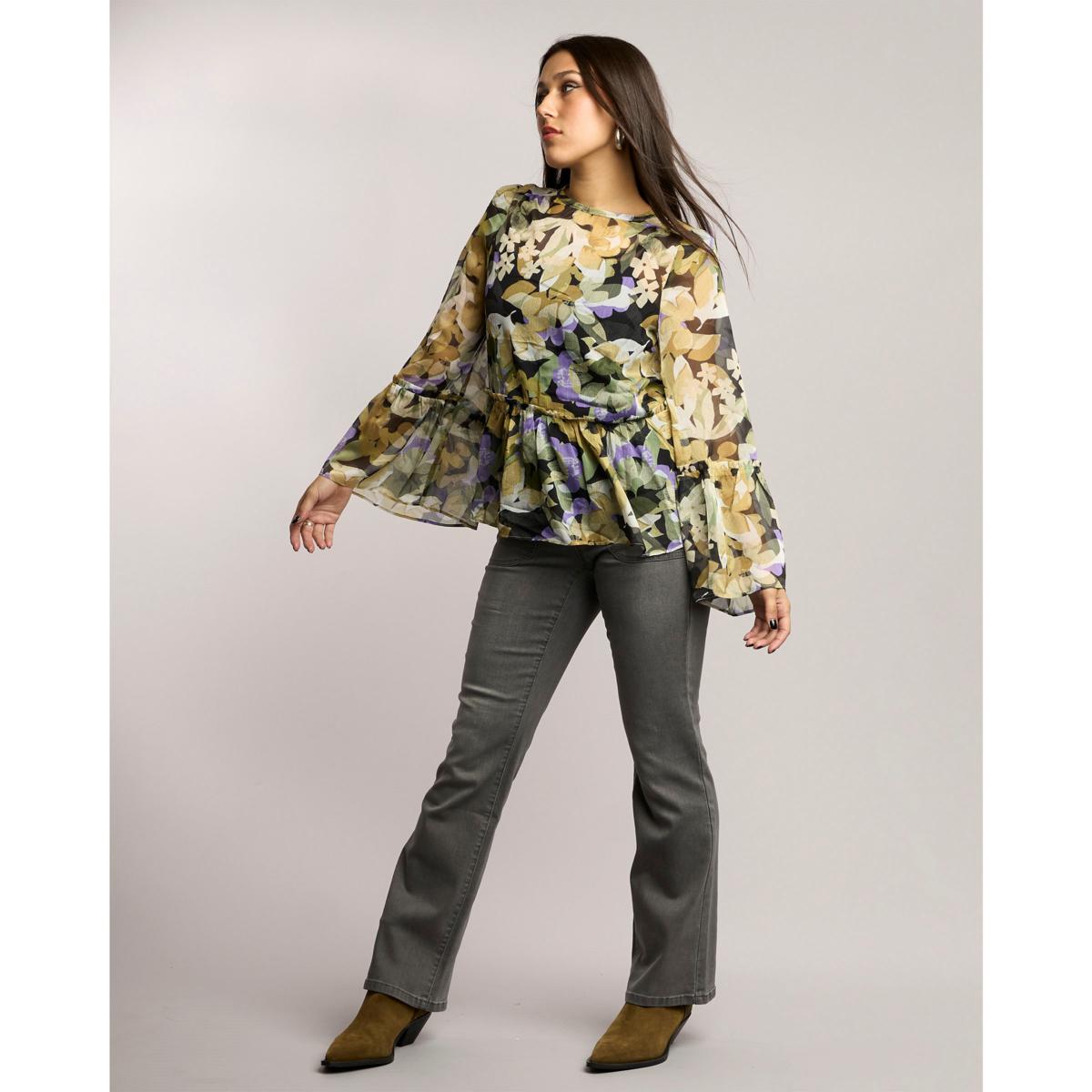 DG2 by Diane Gilman Crinkle Chiffon Bell Sleeve Blouse