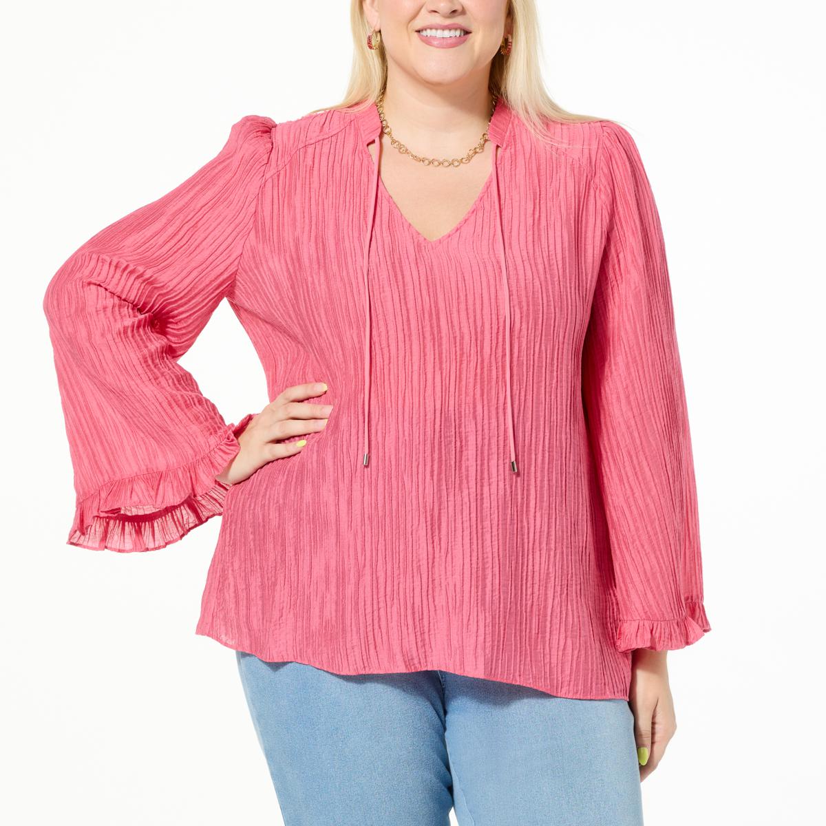 DG2 by Diane Gilman Crinkled Dobby Ruffled Flare Sleeve