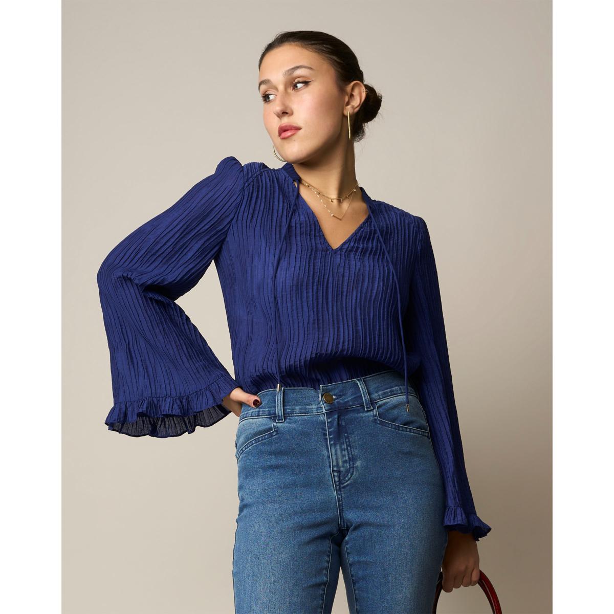 DG2 by Diane Gilman Crinkled Dobby Ruffled Flare Sleeve