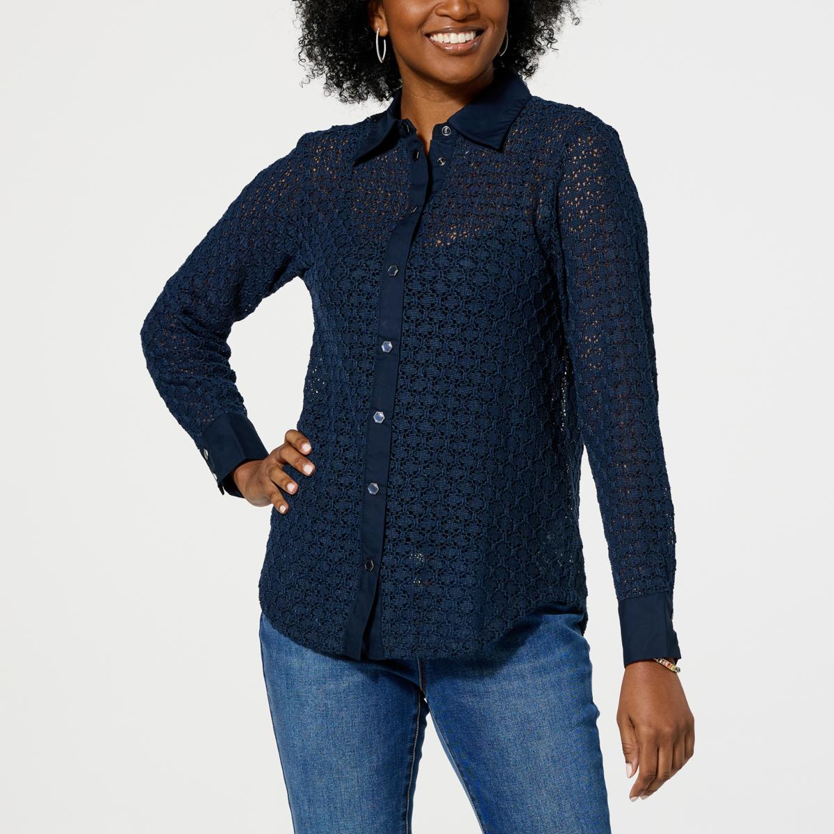 DG2 by Diane Gilman Crochet Lace Button-Up Shirt - 22446983 | HSN