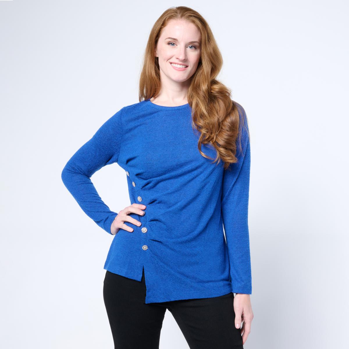 トップス 2000 DG2 by Diane Gilman Crystal Button Detail Top - 23648453 | HSN