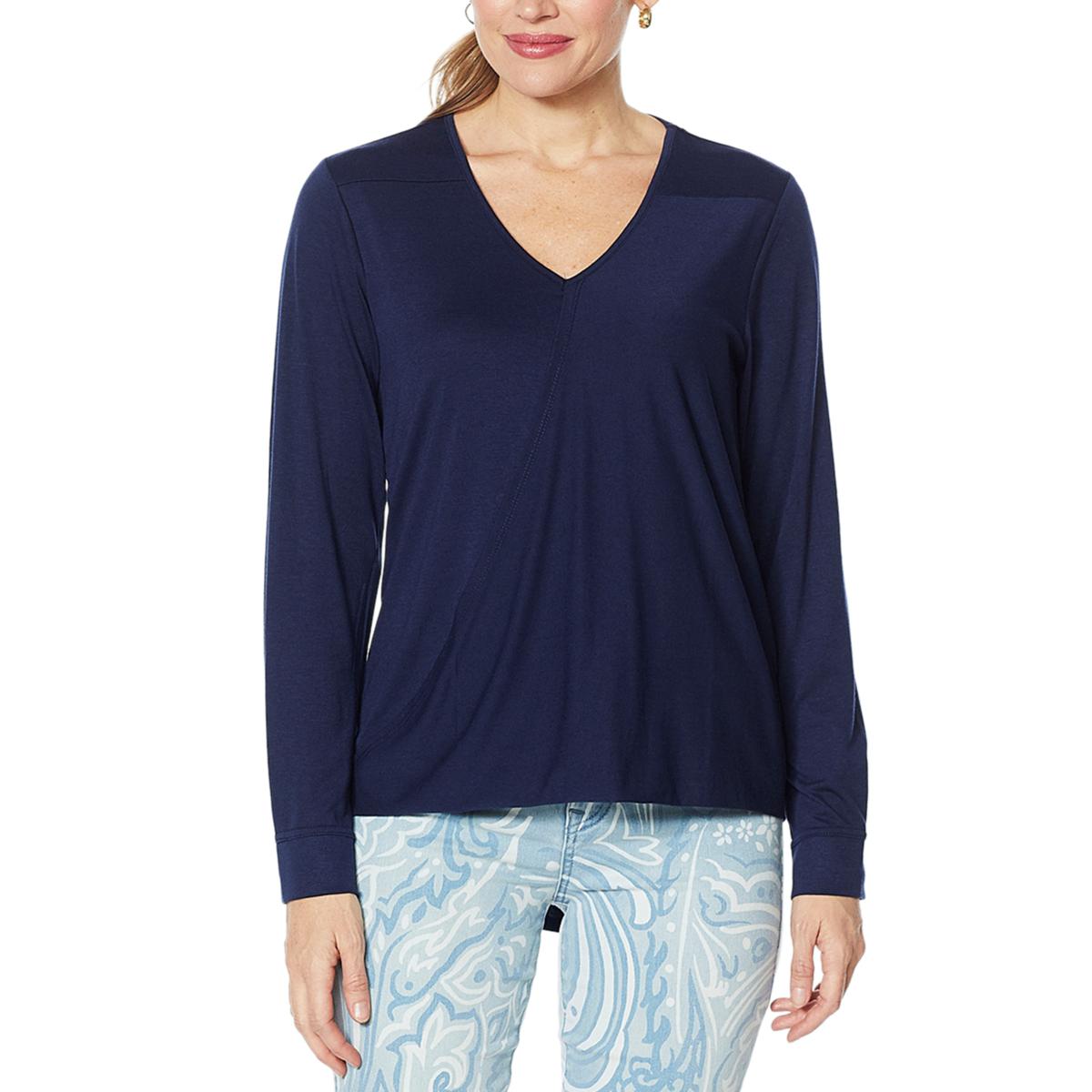 DG2 by Diane Gilman Drape Front V-Neck Hi-Low Top