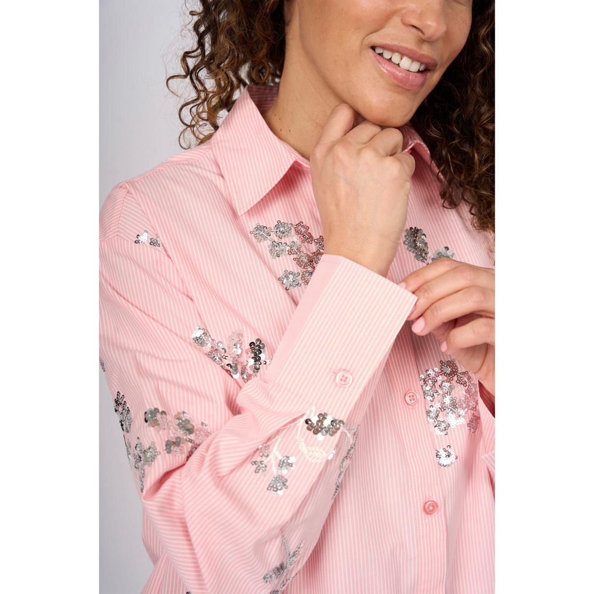 DG2 by Diane Gilman Embellished Striped Poplin Button-Down Shirt | HSN