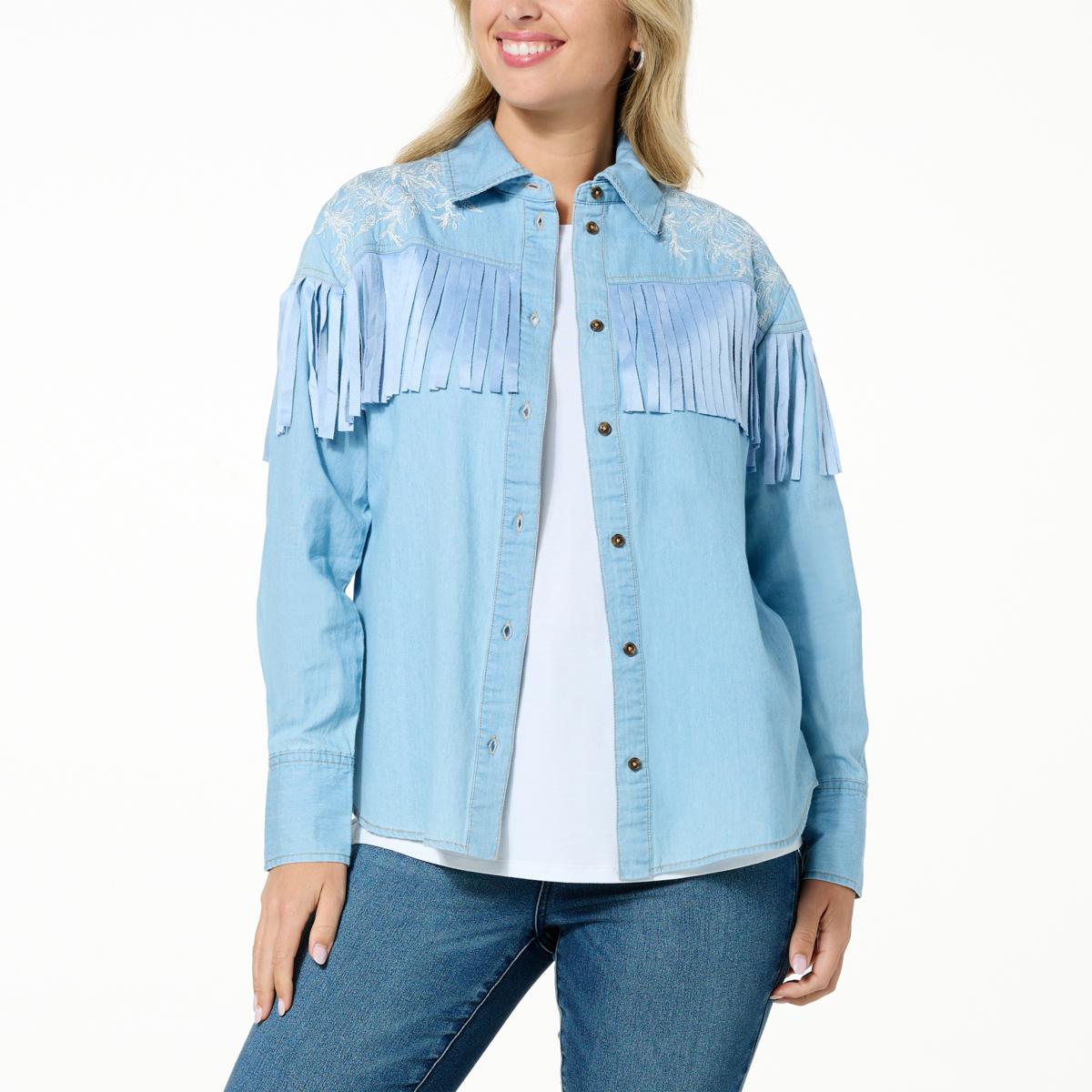 DG2 by Diane Gilman Embroidered Chambray Buttoned Shirt