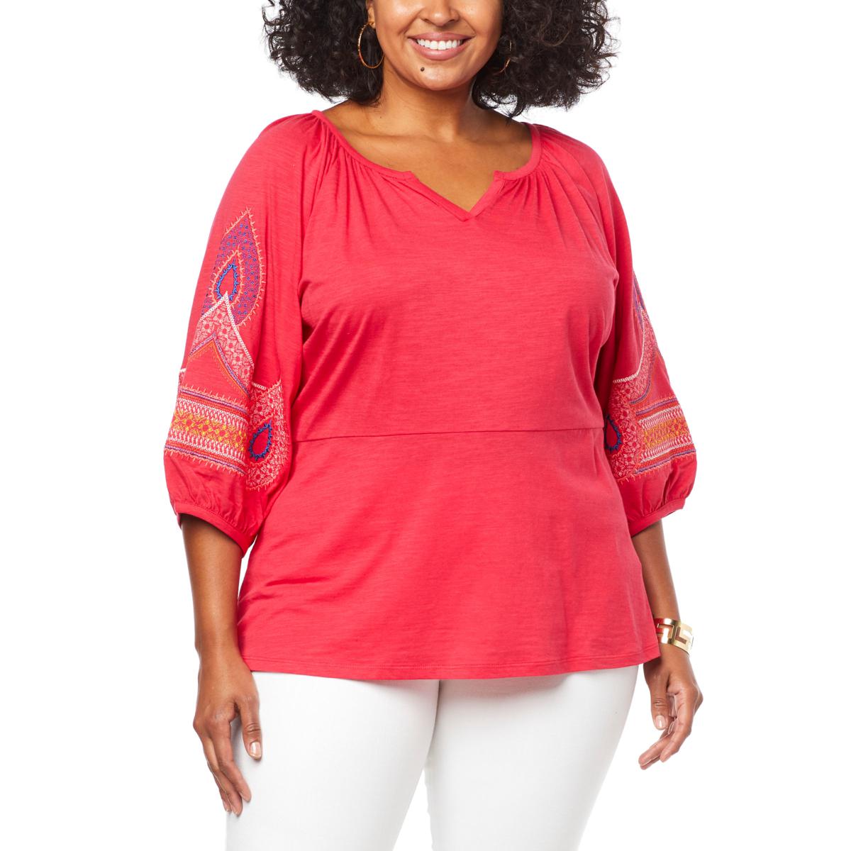 DG2 by Diane Gilman Embroidered PuffSleeve Peplum Top 20463431 HSN