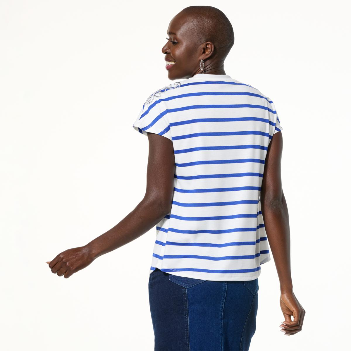 DG2 by Diane Gilman Embroidered Striped Knit Tee - 23498079