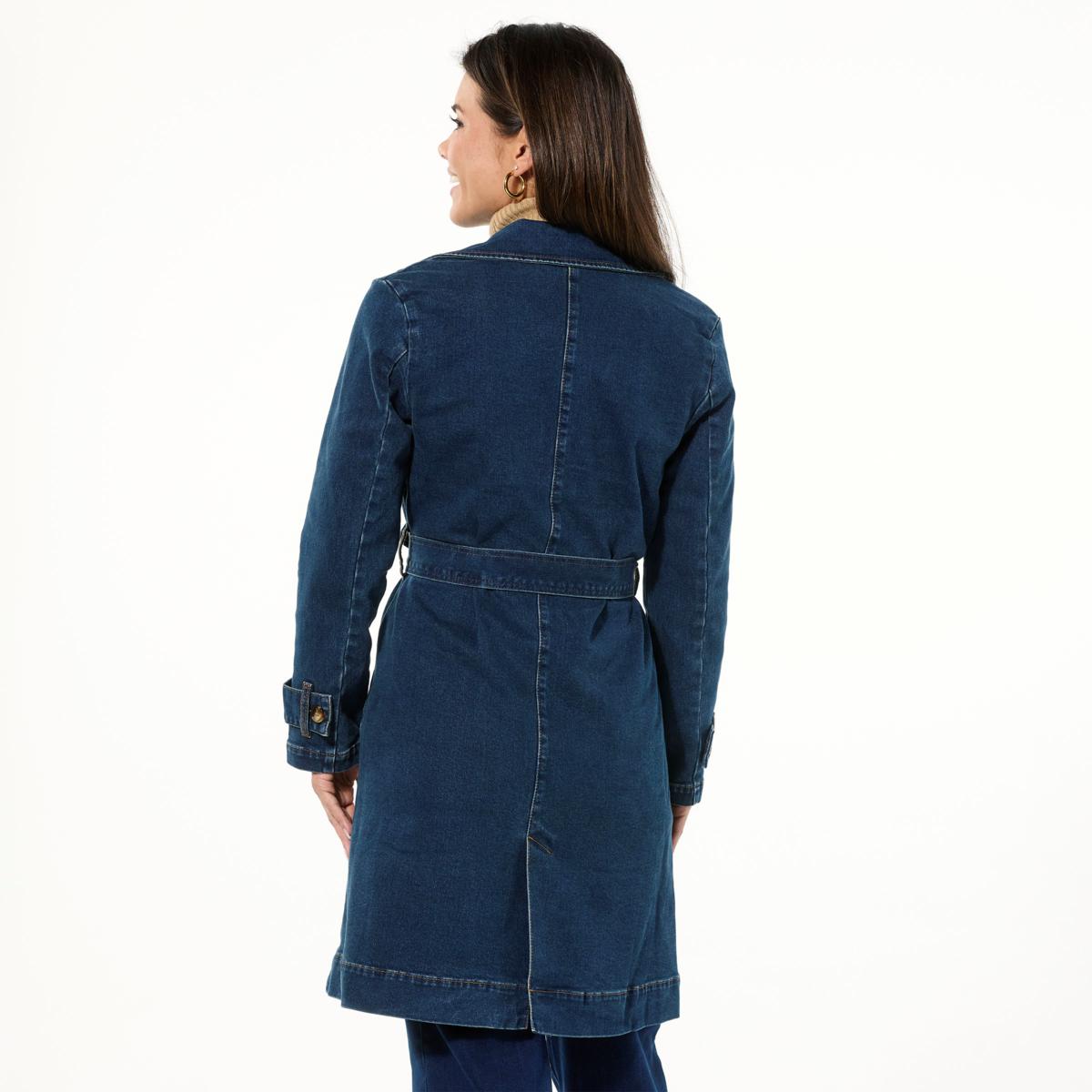 DG2 by Diane Gilman Faux Fur Trimmed Stretch Denim Trench