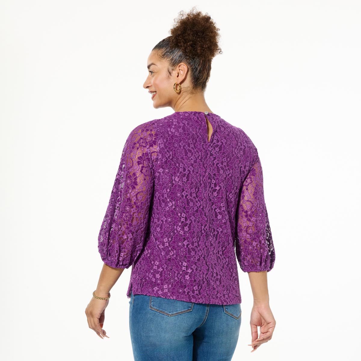 DG2 by Diane Gilman Flocked Lace Bracelet Sleeve Top