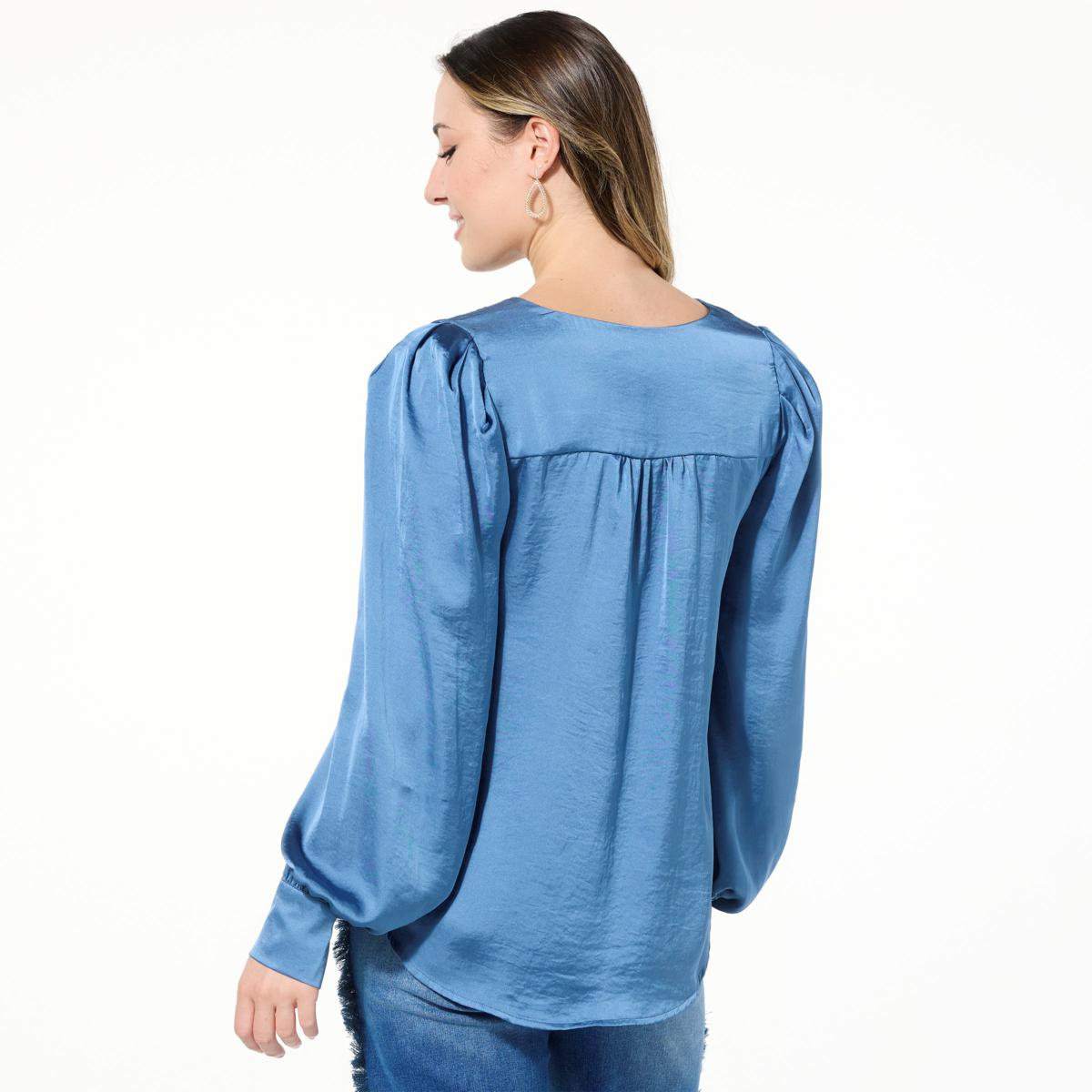 DG2 by Diane Gilman Hammered Satin Draped Sleeve Blouse